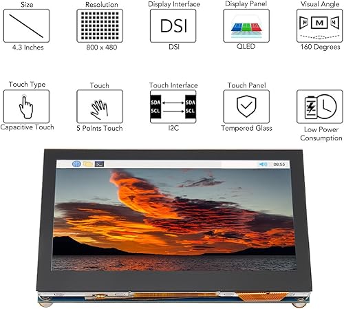 Miniatura 2 de Diyeeni 4.3 Inch QLED Touchscreen for RasPi, Capacitive 5 Point Touch, 160 Viewing Angle, 800x480 Resolution, Power Saving, Compatible for Ubuntu