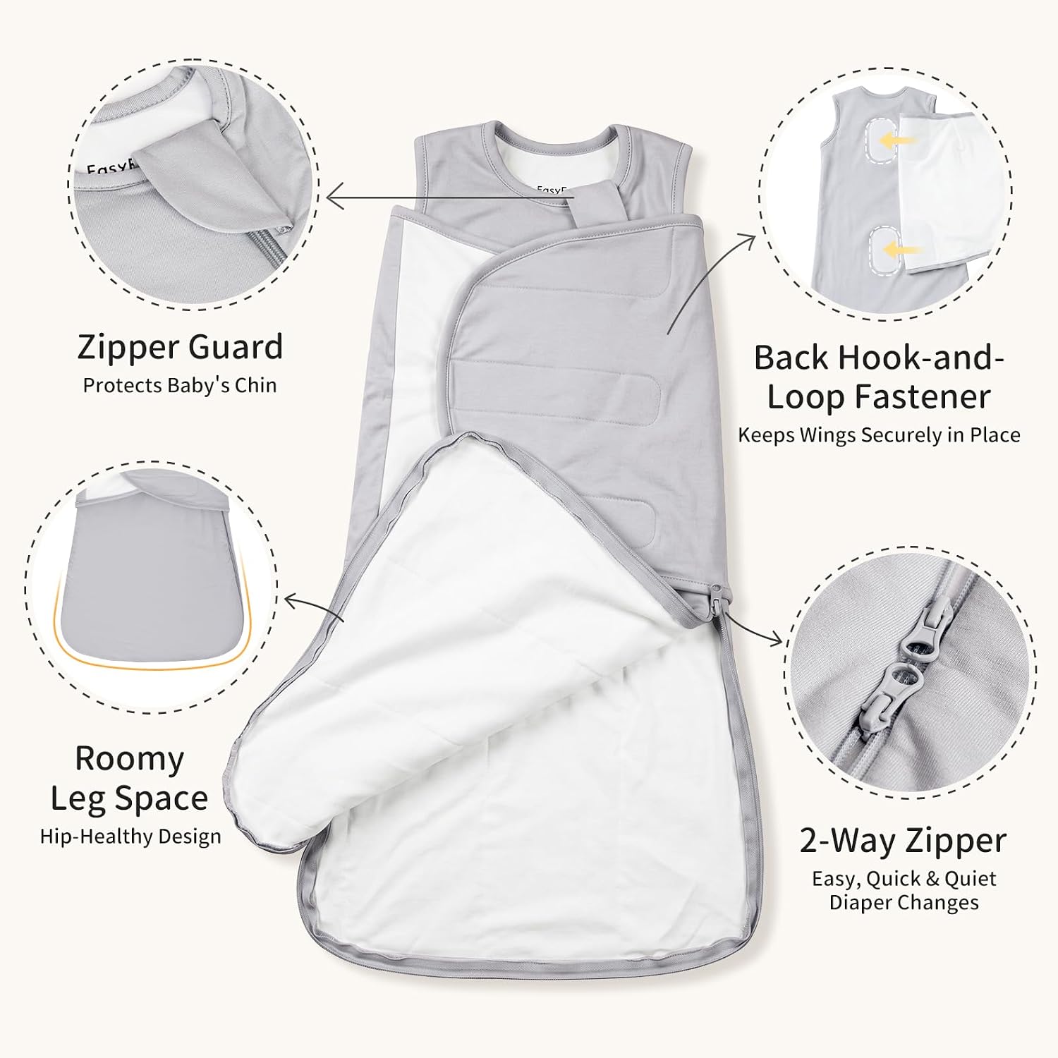 Newborn Sleep Sack Swaddle 1.0 TOG Rayon Made from Bamboo Sleep Sack 0-3 Months, 4-Way Adjustable Transitional Infant Swaddle with Removable Wings, 2-Way Zipper Unisex Baby Wearable Blanket