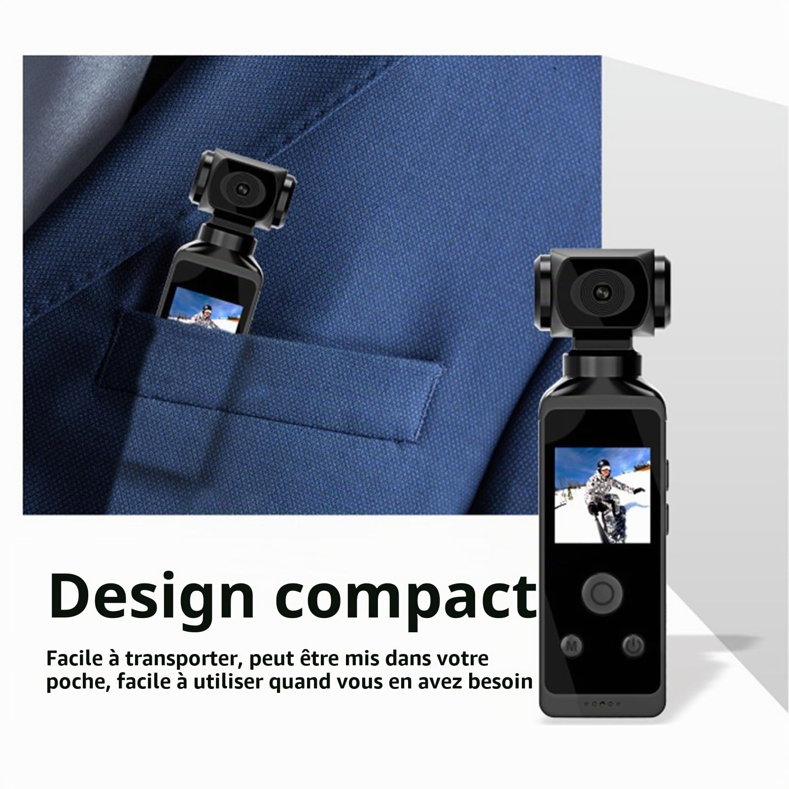 Yunir Caméra d'action de Poche, Caméra Portative Rotative à 270 ° 4K 16MP HD avec écran de 1,3 Pouces, Anti-secousses, Boîtier étanche, Support à Clip, pour la Prise de Vue en Plongée
