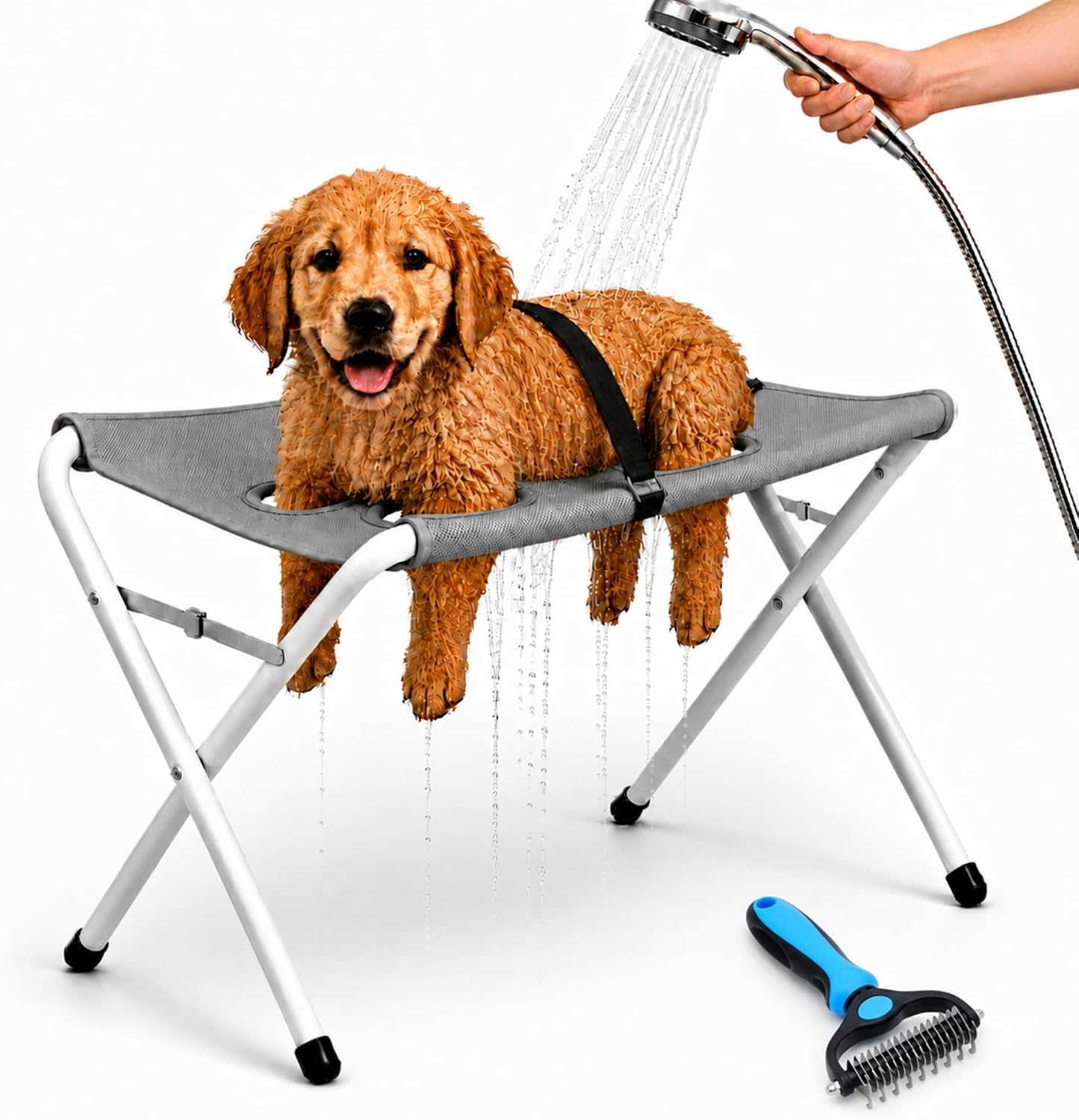Foldable Pet Bathing Stand, Portable Dog Grooming Hammock Table for Small & Medium Cats & Dogs Nail Trimming, Dog Bath Holder (Blue)