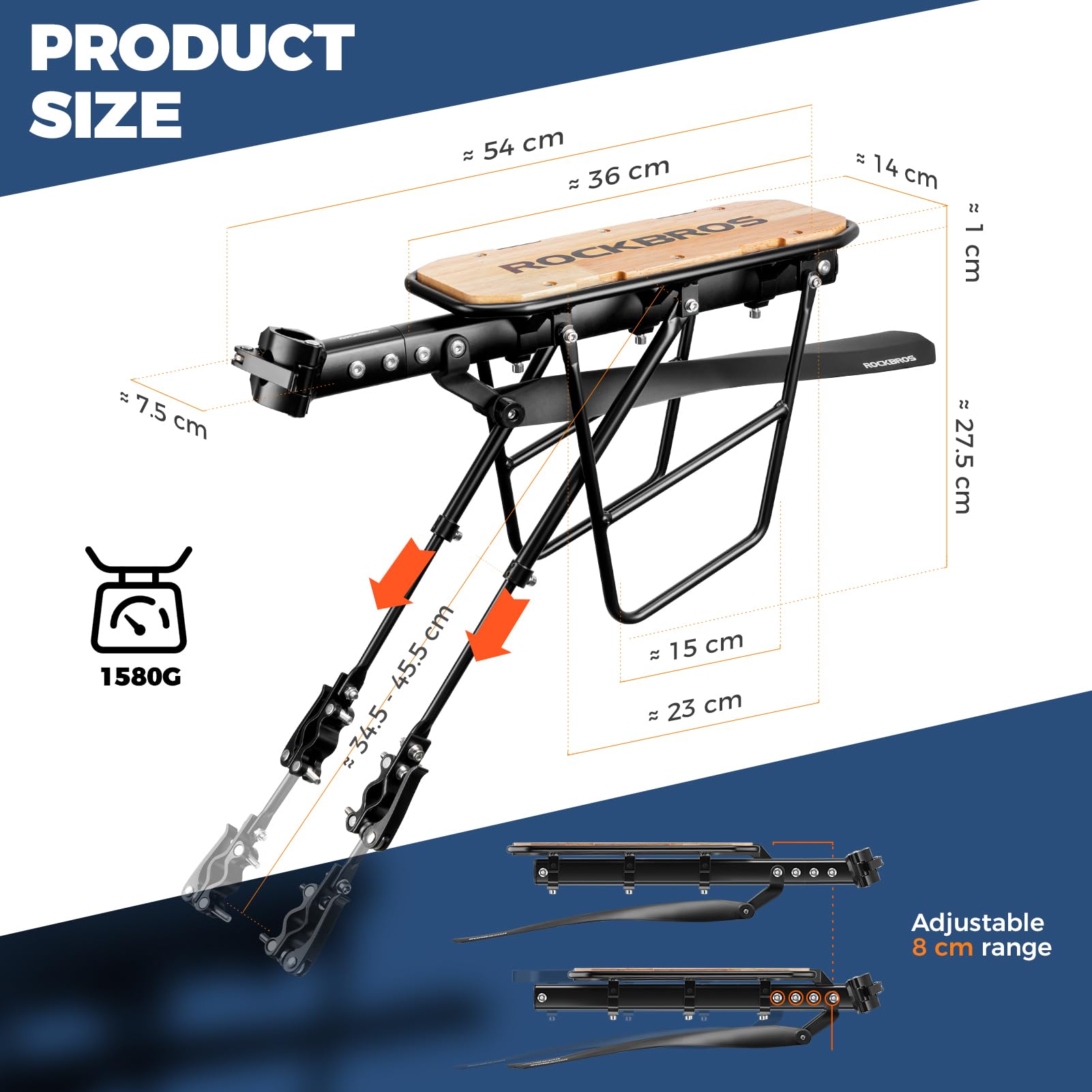 ROCKBROS Portapacchi Bici Posteriore, con Parafango Regolabile, in Lega di Alluminio, Portabagagli Cargo a Sgancio Rapido, per MTB e Bici da Strada