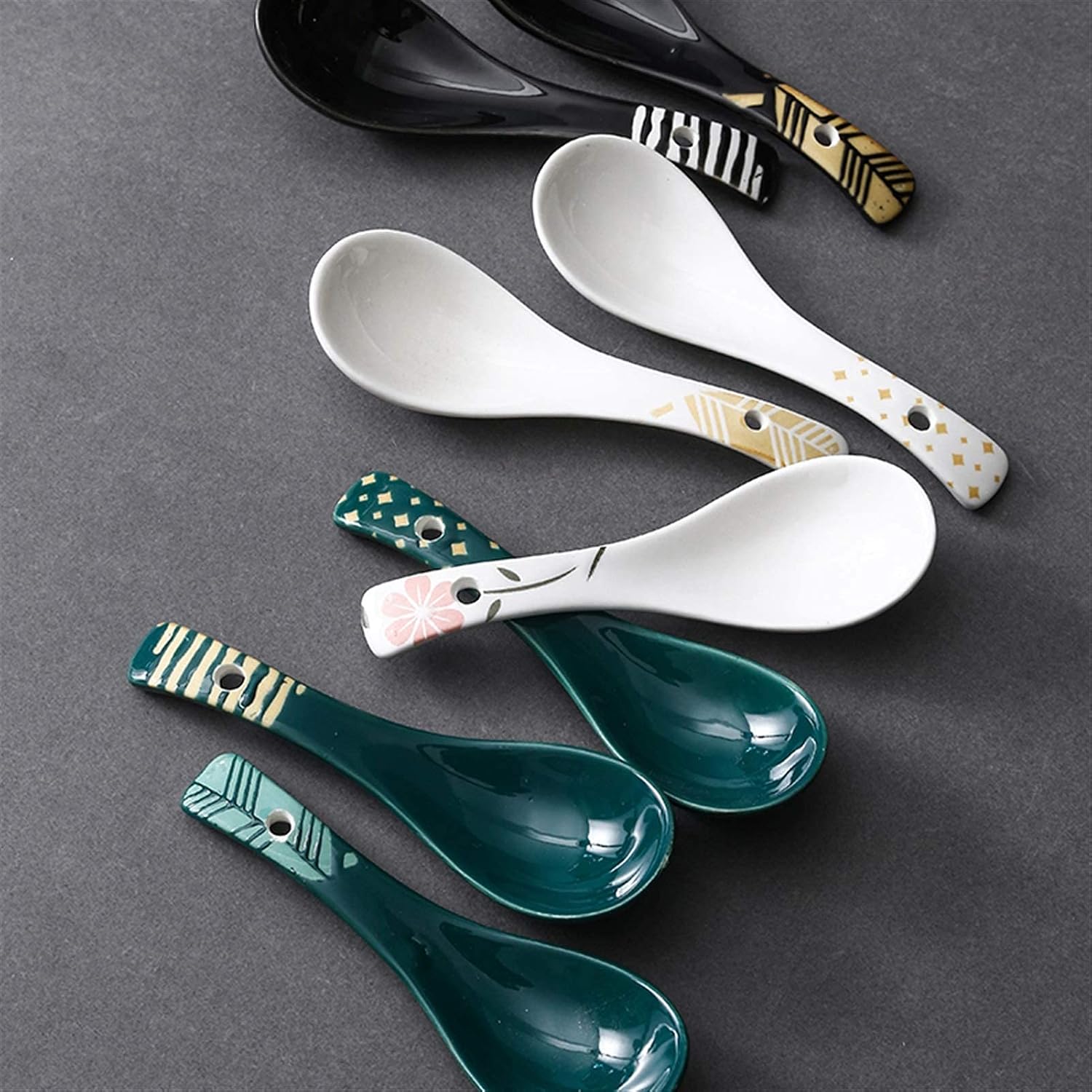 Dinner Spoon Set Small Soup Spoon Ceramic Spoon Restaurant Small Spoon Porridge Spoon Soup Spoon Creative Kitchen Tableware Rice Spoon Dinner Spoon/Soup ladle (Color : F) (H)