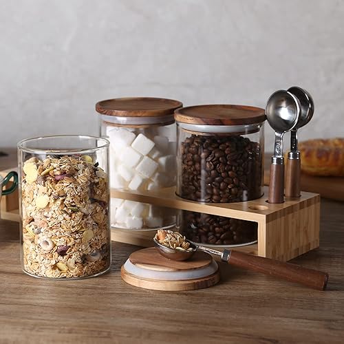 Miniatura 4 de KKC HOME ACCENTS Frascos de vidrio sellados para almacenamiento de alimentos con cuchara para encimera de cocina, recipientes de té de vidrio para