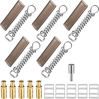 Ferraycle 16 Pcs Swimming Pool Cover Stainless Steel Spring with Stopper D Ring Protective Vinyl Spring Pool Cover Brass Anchor Pool Cover Anchors Bar Buckle Tamping Tool for Winter Safety Pool Covers