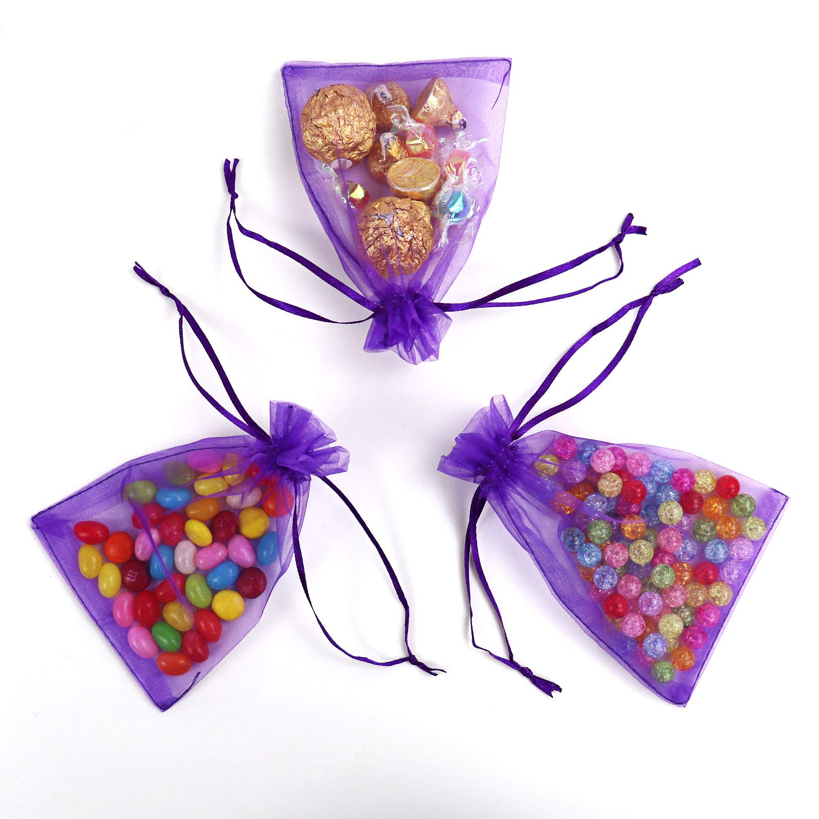 100 sacchetti in organza, 7,6 x 10,2 cm, sacchetti regalo in organza viola, piccoli sacchetti a rete con coulisse, sacchetti regalo di Natale in organza (7,6 x 10,2 cm, viola)