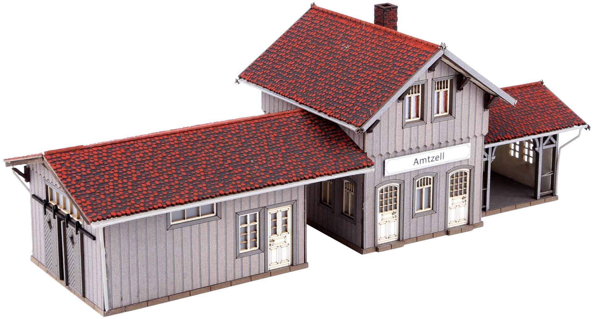 NOCH Haltepunkt „Amtzell“, detailgetreuer Bahnhofsbausatz für Modellbahn H0, inklusive Gepäck- und Güterschuppen