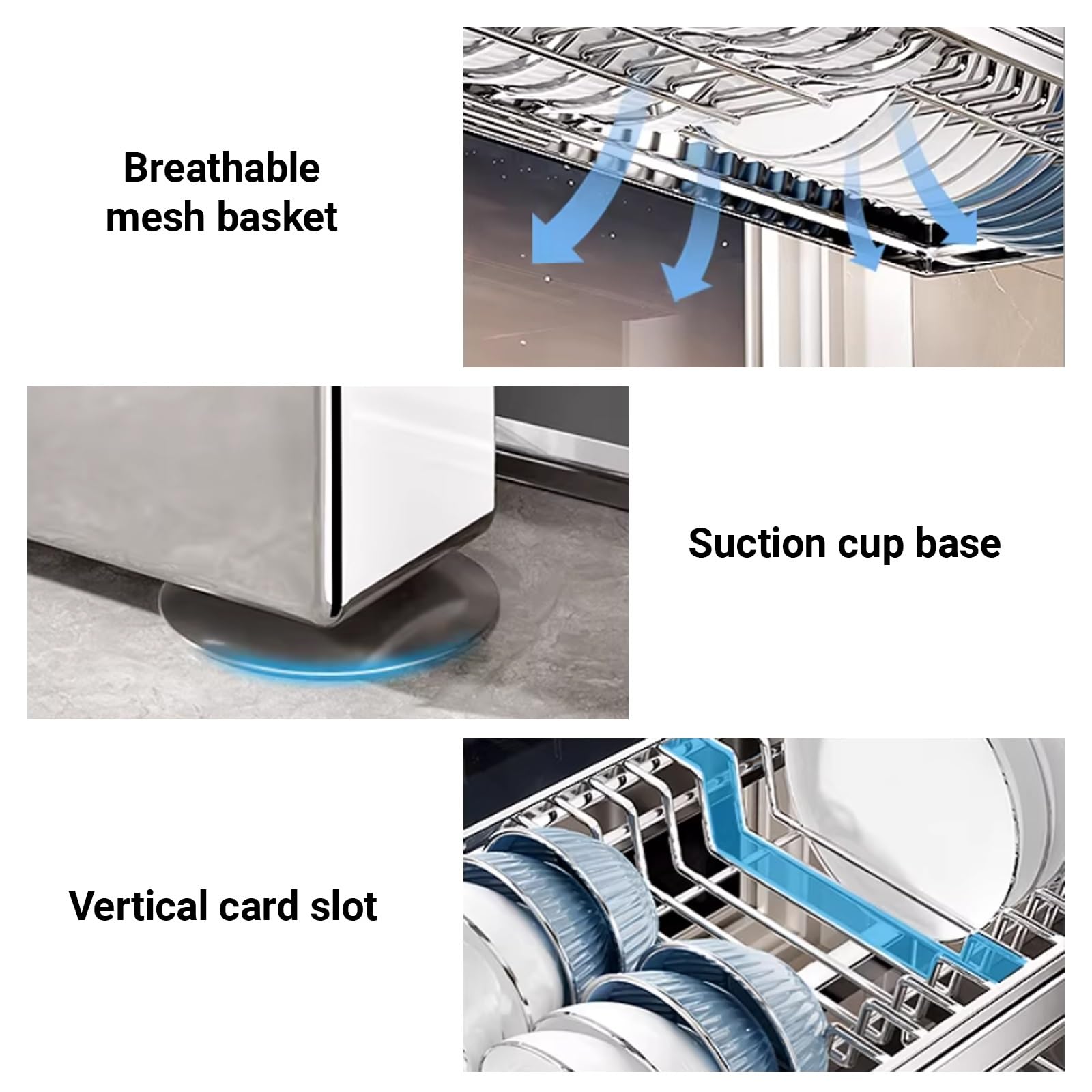 Estante de secado de platos de acero inoxidable 304, estante de almacenamiento de cocina que ahorra espacio para platos, vasos, cubiertos