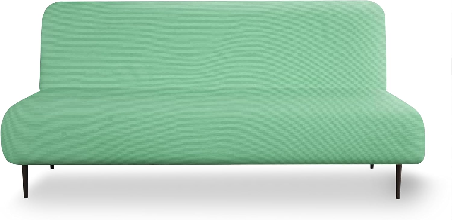 Lane Linen Armless Full Size Futon Cover - Stretchable Soft Elastic Textured Sofa Bed Protector, Machine Washable Slipcover in Neptune Green