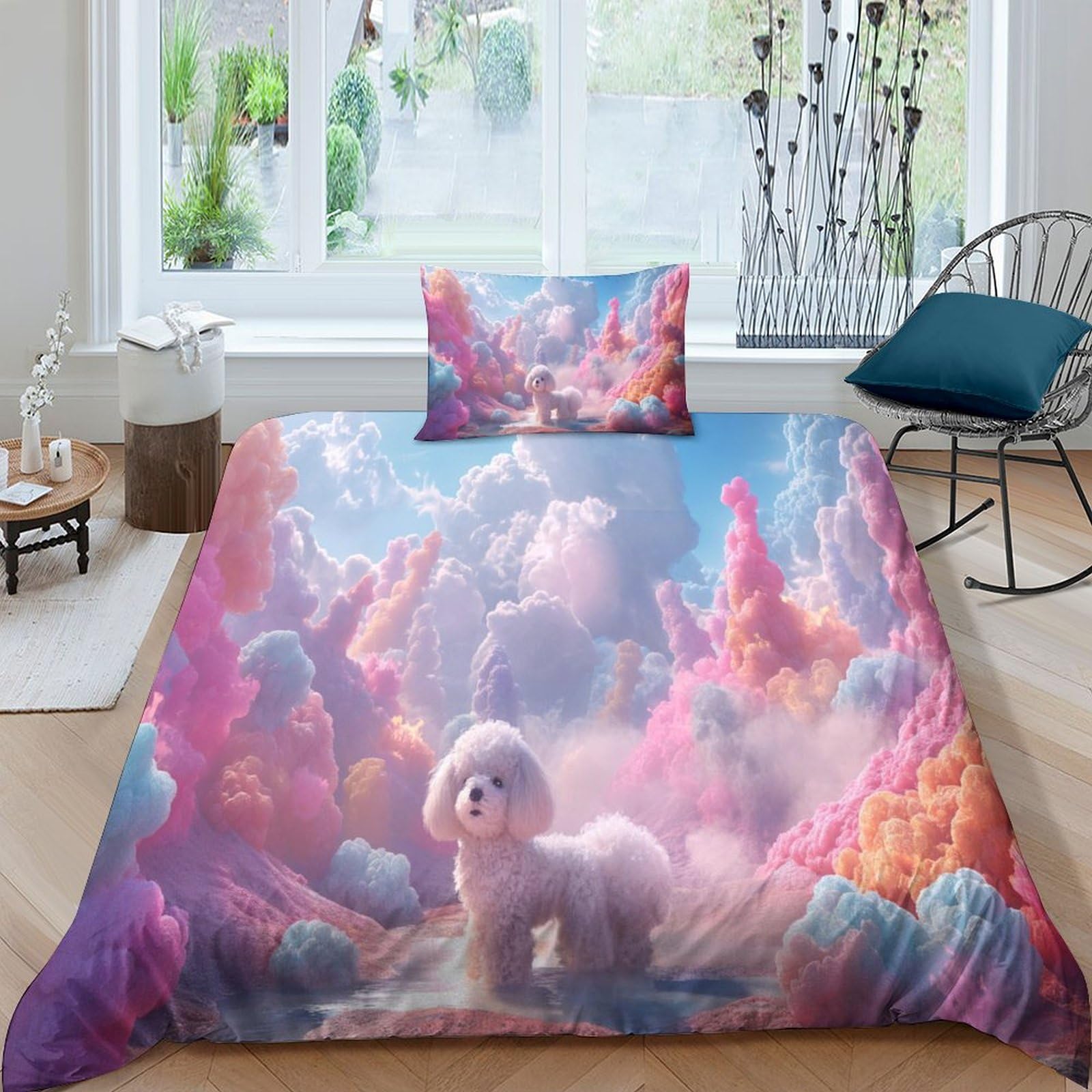 Housse de couette Bichon Frisé facile à nettoyer en tissu microfibre respirant 3D