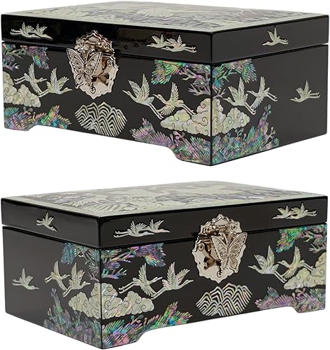 Miniatura 9 de February Mountain Joyero de nácar Diseño tradicional coreano con grúas y pinos Caja de madera hecha a mano, interior forrado de terciopelo para