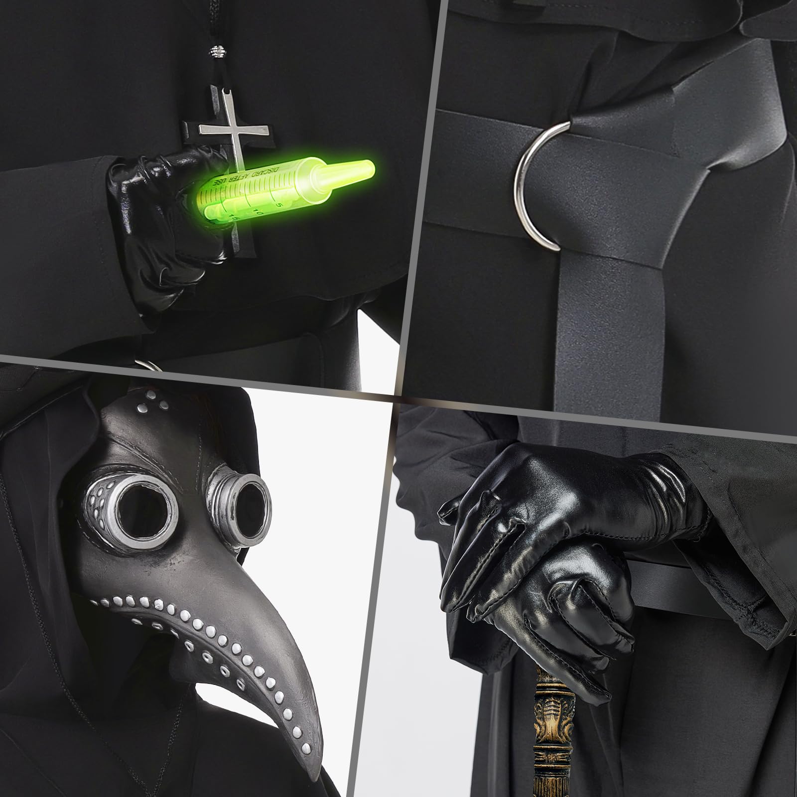 Disfraz Peste Negra Niño, Disfraz Medico Peste Negra Niño Carnaval Medieval con Máscara de Médico de la Peste Set de Accesorios para Cosplay de Carnaval (XL)