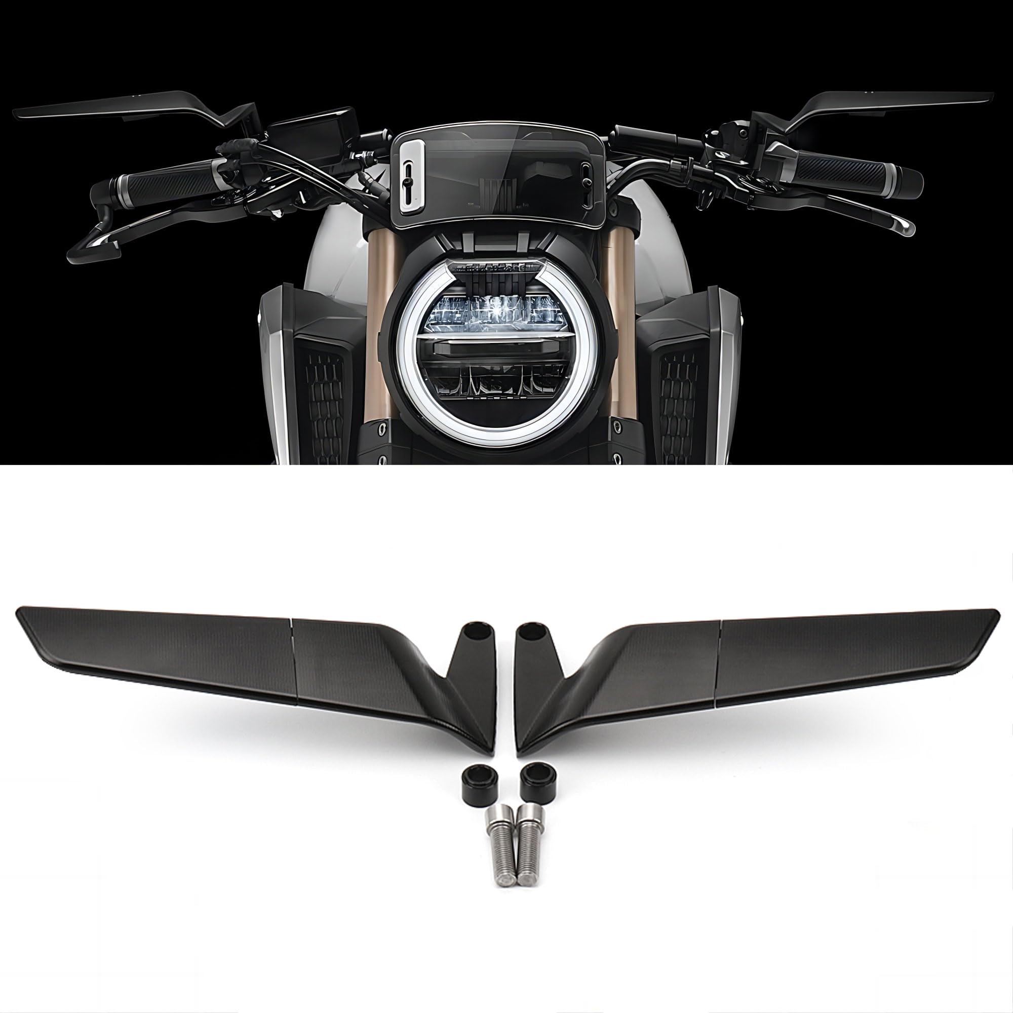 Motorcycle Rearview Mirrors Compatible with Honda CB650R (2019-2023) Black Wing Mirrors Adjustable Rotating Side Mirrors Winglet Naked Bike Mirrors 2020 2021 2022