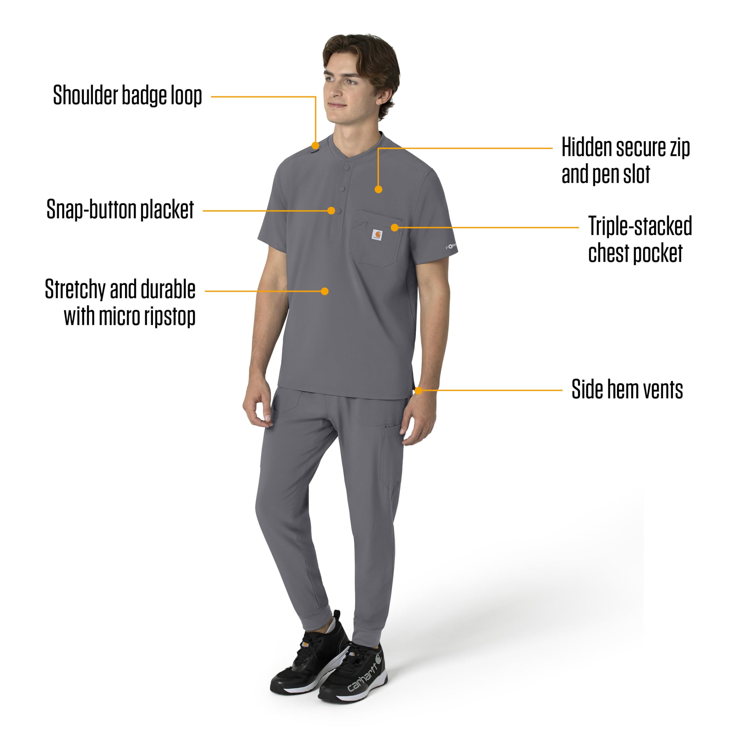 Carhartt Scrub Top Camiseta médica Henley para Hombre Hombre (Pack de 1)