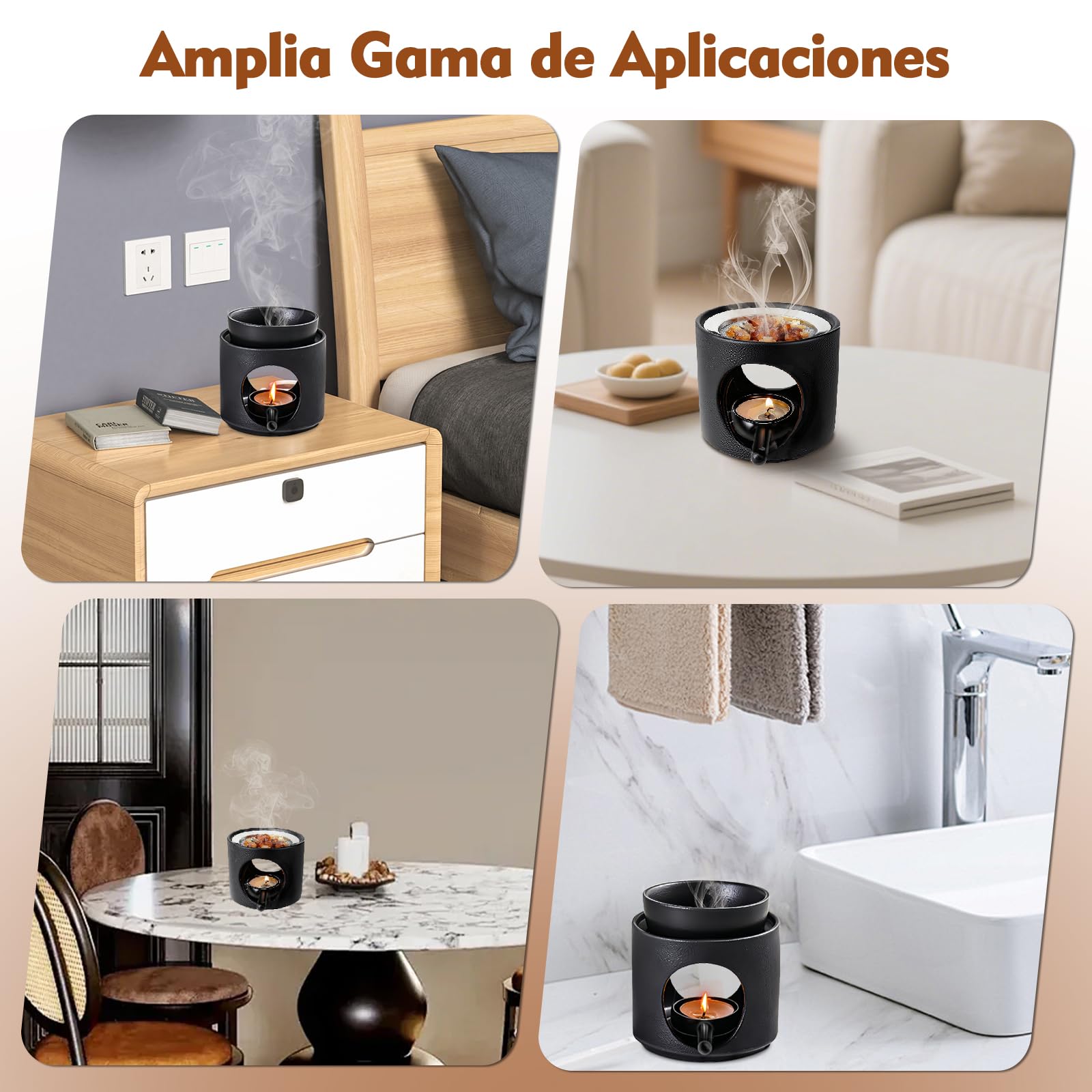 Quemador Aromática de Cerámica con Portavelas, Difusor de Aceite Aromático y Cera Aromática, Quemador de Fragancias, Quemadores de Cera con Cuchara de Velas para Aromaterapia, Decoración del Hogar