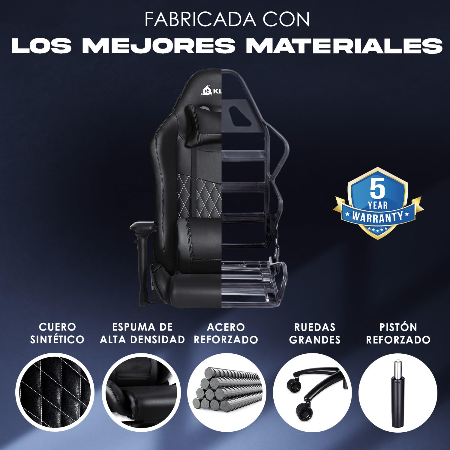 KLIM Esports Silla Gaming Ergonómica + con Soporte Lumbar y Cervical + Reclinable + Silla de Escritorio Ajustable + Piel Sintética y Materiales Premium + Silla Gamer Negra [Nueva VERSIÓN]
