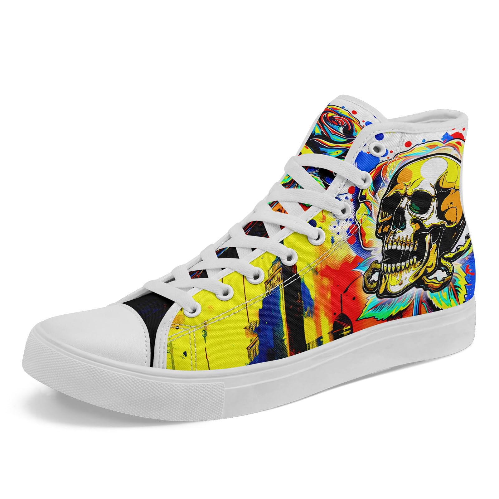coolcustomize Fashion Skull High-Top Canvas Shoes for Men Women -Unique Vibrant High Top Sneakers Comfortable Casual Shoes