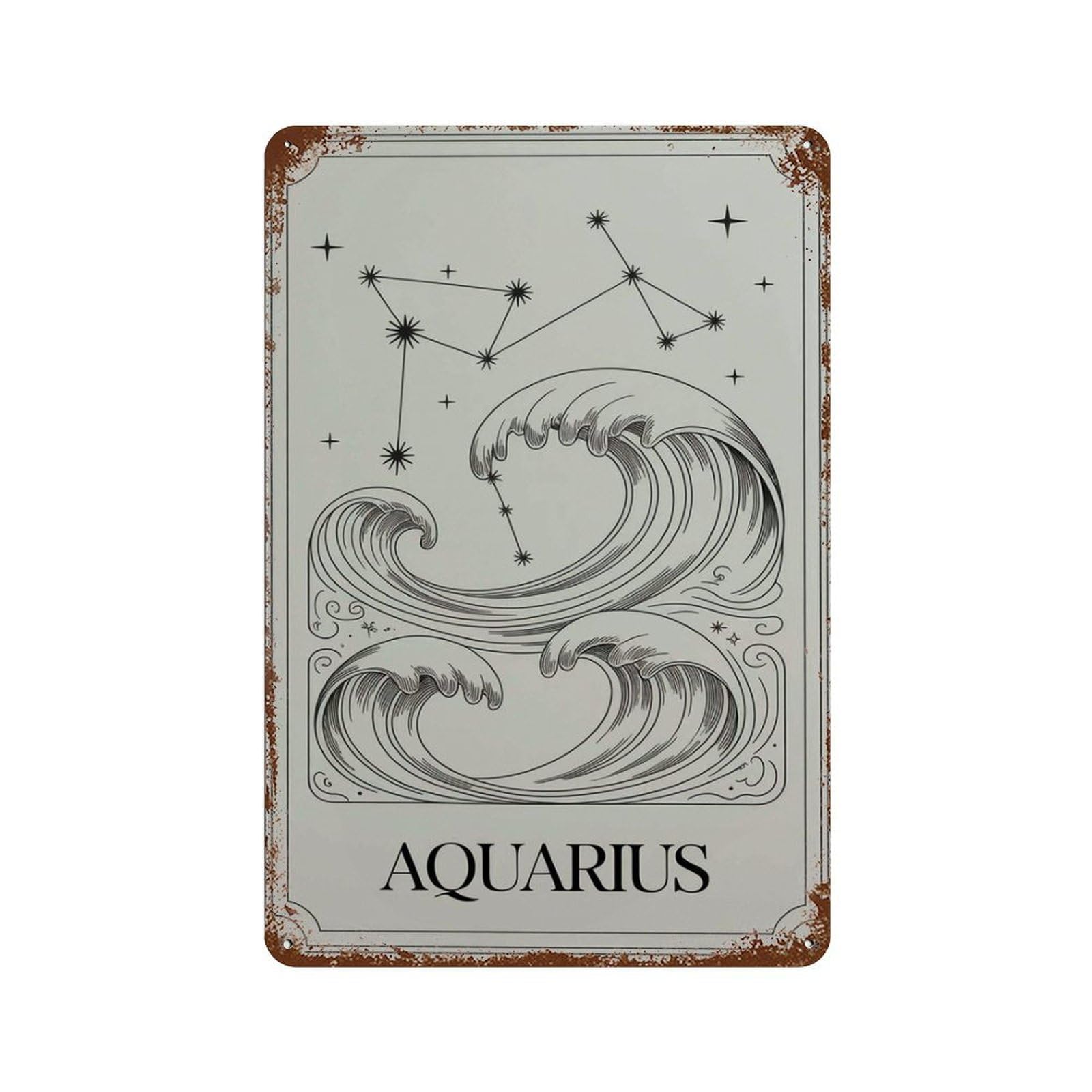 xiaoxiaoshen Aquarius Zodiac Line Drawing Celestial Astrology Water Bearer Minimalist Horosco Wall Decor Art Metal Tin Poster Modern Home Decor Art Home Bar Shop Decorations Vintage Sign 30x20cm