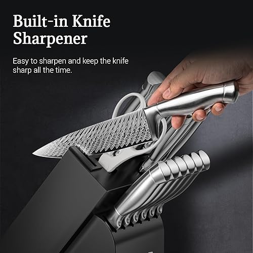 Miniatura 5 de Emojoy - Juego de cuchillos de cocina de 15 piezas con afilador integrado, juego de bloques de cuchillos afilados de acero inoxidable de alto