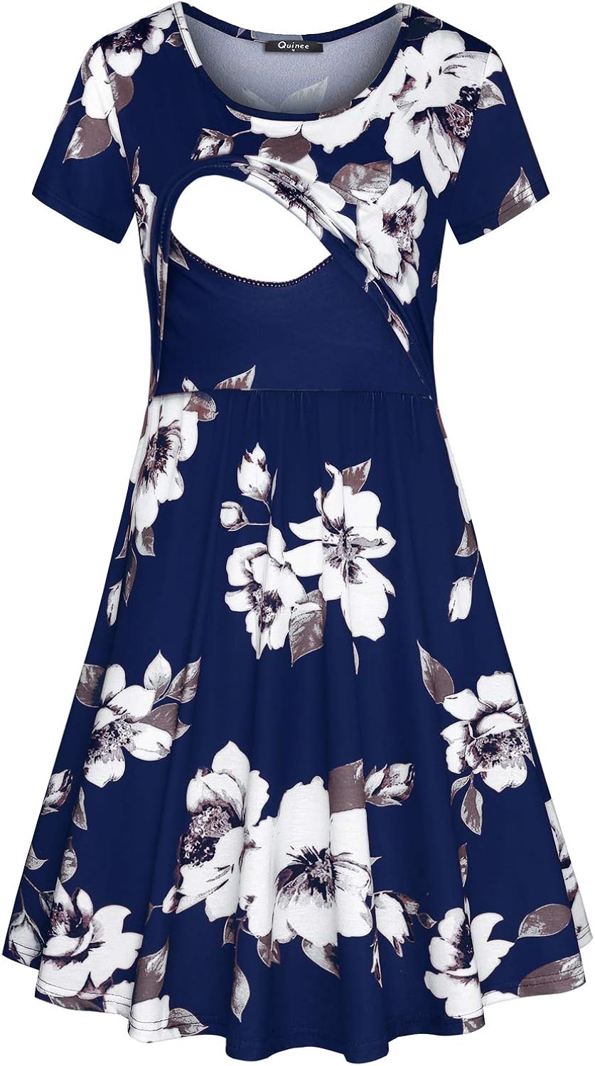 Quinee Women's Floral Short Sleeve Summer Maternity Nursing