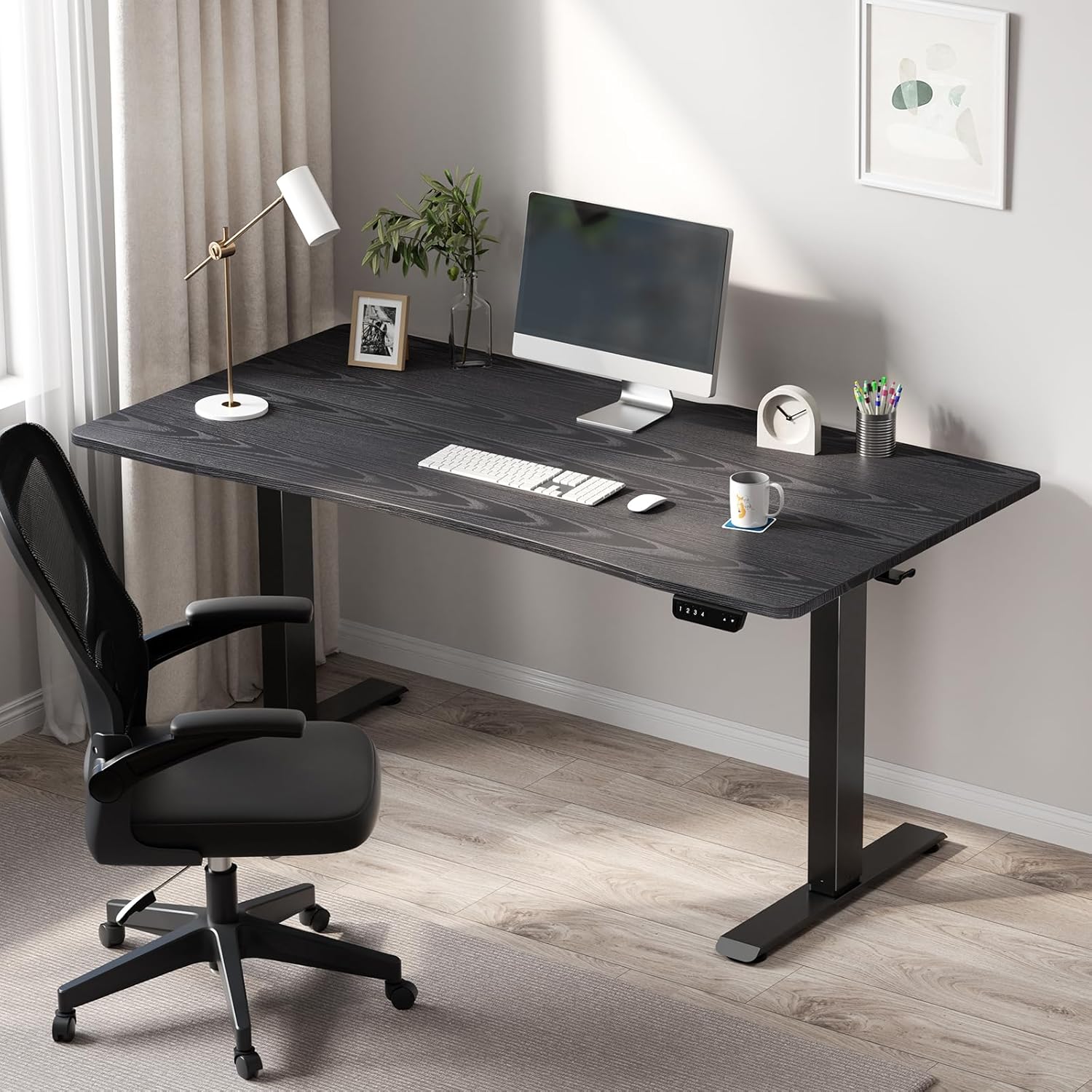 veken 55 x 28 inch electric standing desk with adjustable height, sit to stand computer table for study, work or gaming, home office desk black black 55×28 inch