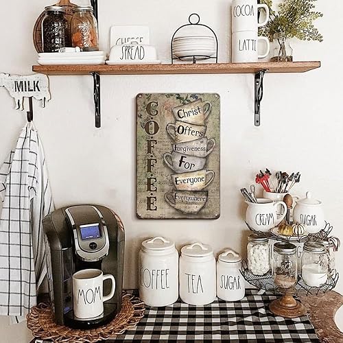 Miniatura 8 de Letreros decorativos de café para decoración de cafetería, Cristo ofrece perdón para todos en todas partes, 8 x 12 pulgadas, decoración de café para