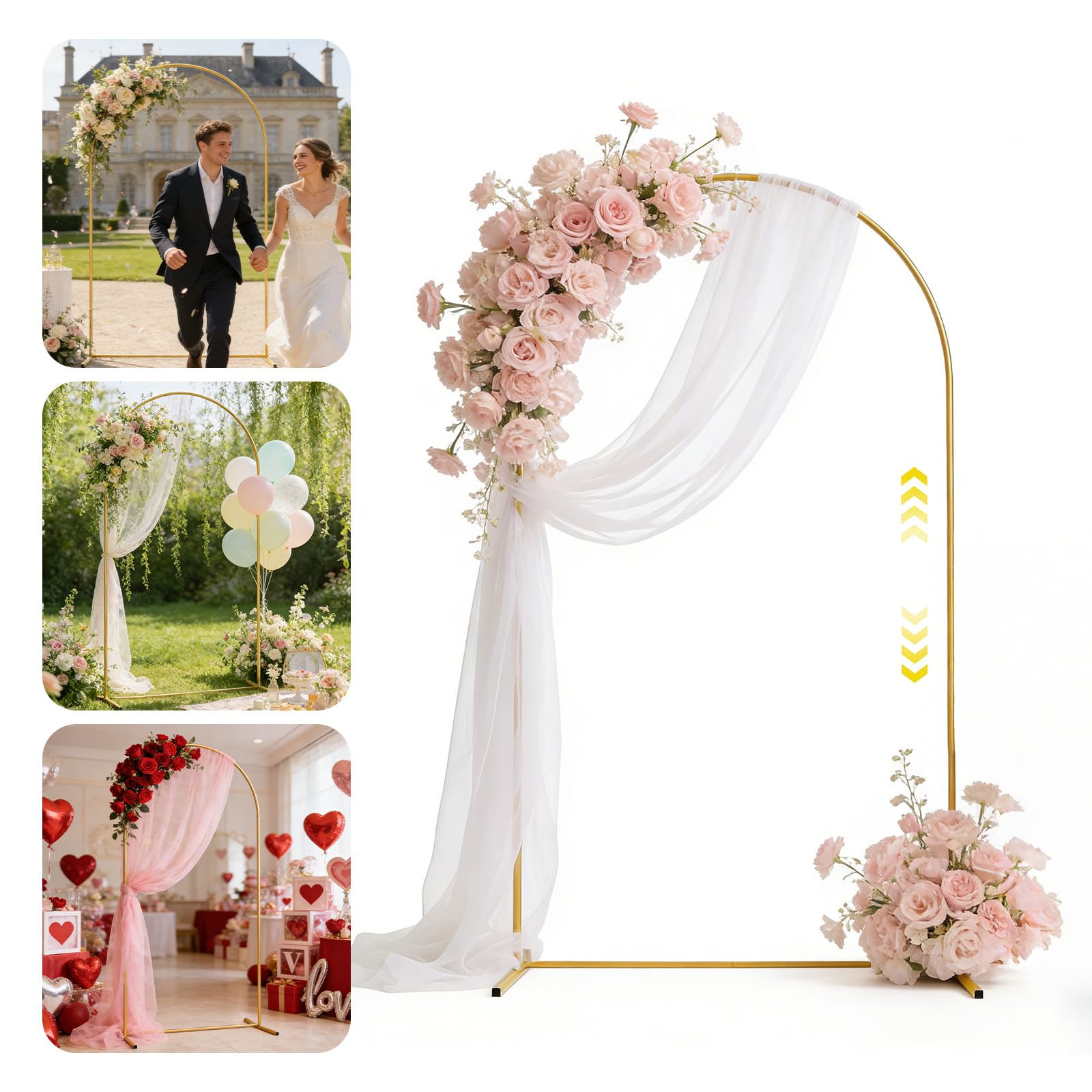 Arco Di Nozze Da 1,8-2,2 M*1.2M,Arco In Metallo,Supporto Per Sfondo Colore Oro,Regolabile In Altezza, Forte Stabilità,Arco Nuziale Per Matrimonio,Decorazione Per Feste,Compleanno,San Valentino | Colore Oro,Regolabile in Altezza,Forte Stabilità,Arco Di Noz