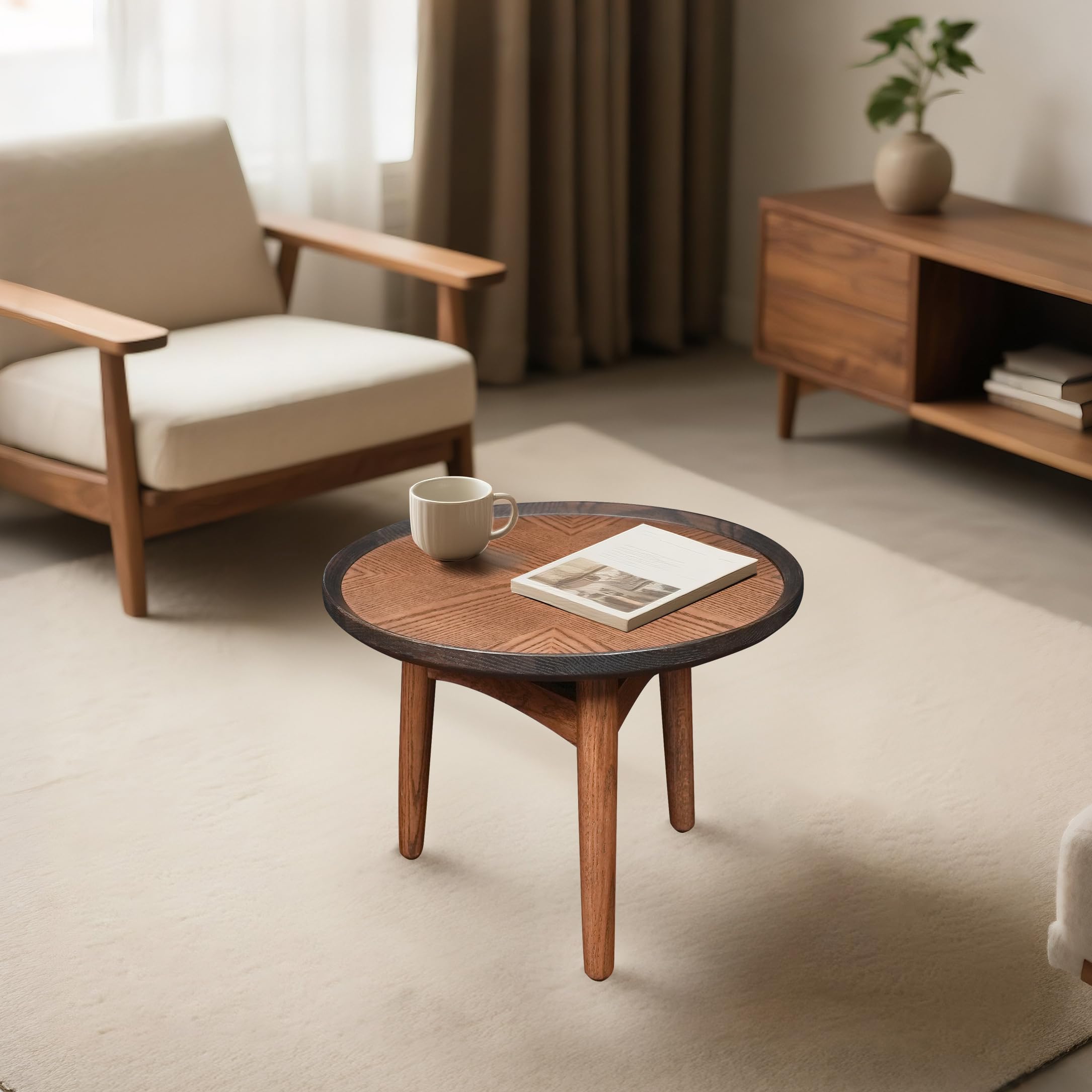 CONSDAN 20 Round Side Table, Solid Oak Frame & Veneer Top, USA Grown Hardwood, End Table for Living Room, Bedroom, Studio (Single Standard Piece)