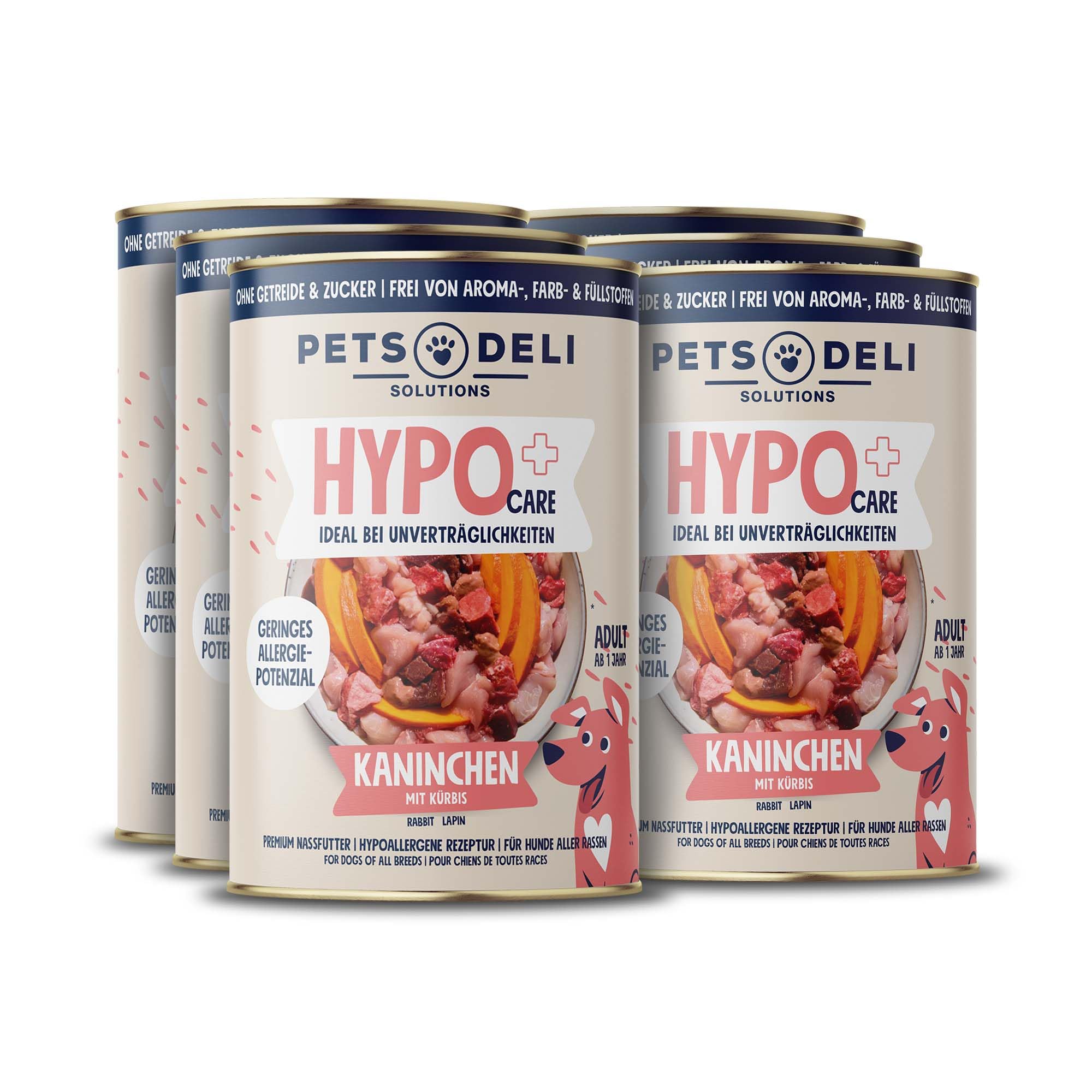 Pets Deli Hypocare Nassfutter für Hunde mit Kaninchen, 6x800g