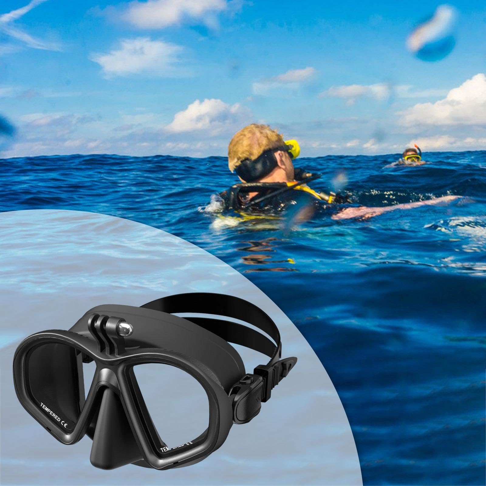 Gafas de Buceo Profesional Ligeras Antivaho de Silicona Vidrio Templado con Soporte para Cámara Deportiva Ajuste Cómodo Adecuadas para Deportes Acuáti