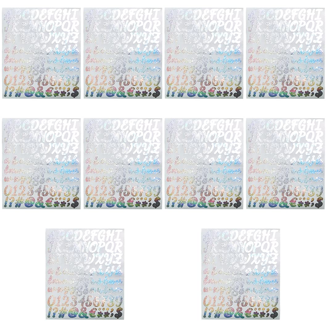 Rolin Roly Glitter Silver 10Pcs Silver Letter Stickers Self Adhesive Alphabet Stickers Vinyl Number Sticky Numbers Punctuation Stickers For Sign Diy Scrapbooking Cap Cards Decoration