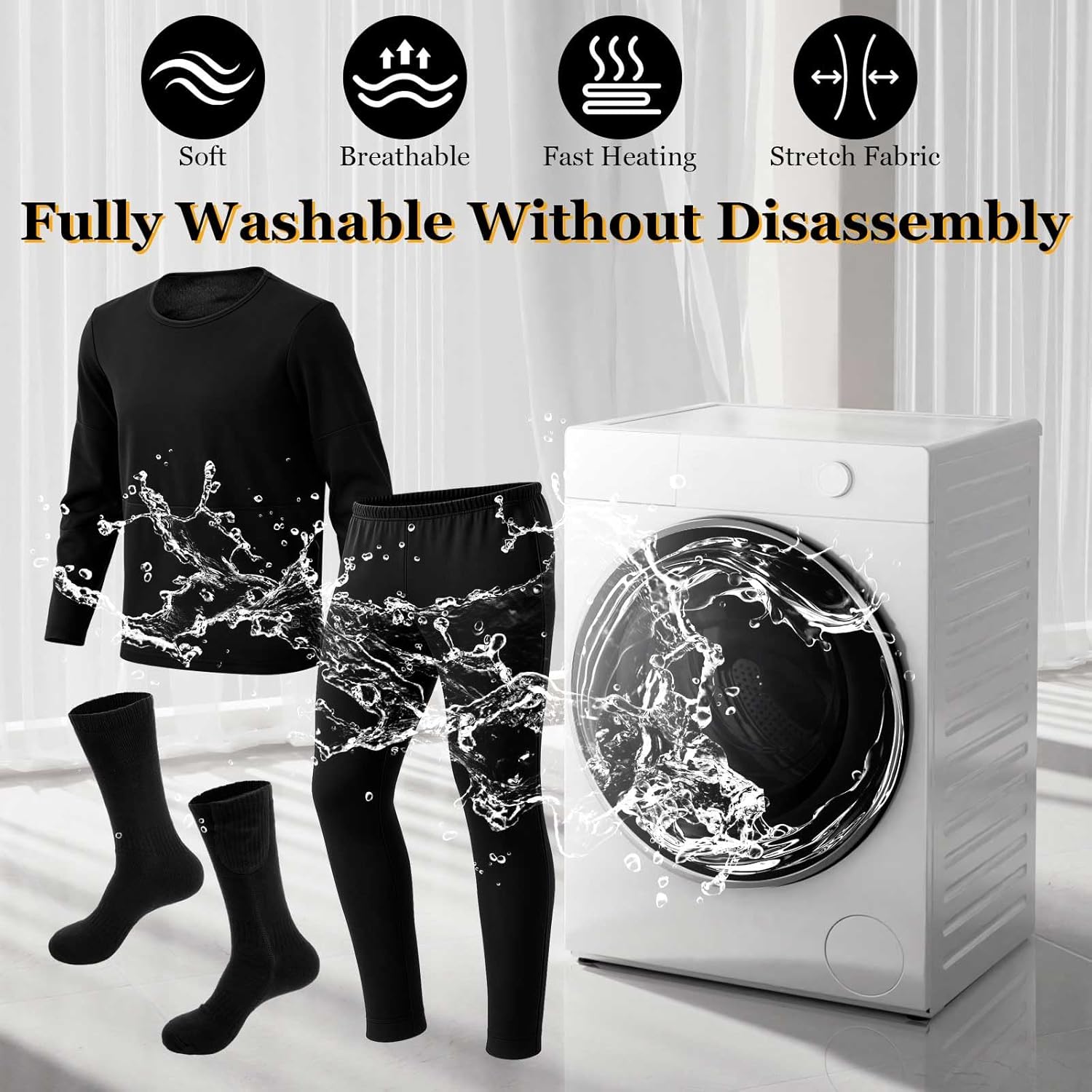 Heated Thermal Underwear and Socks Set USB Heated Thermals Top Pants Set Winter Outdoor - Image 6