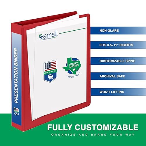 Miniatura 2 de Samsill (MP48533) - Carpeta de 3 anillos redondos de 1 pulgada, fabricada en los EE. UU., con cubierta transparente personalizable para insertos,