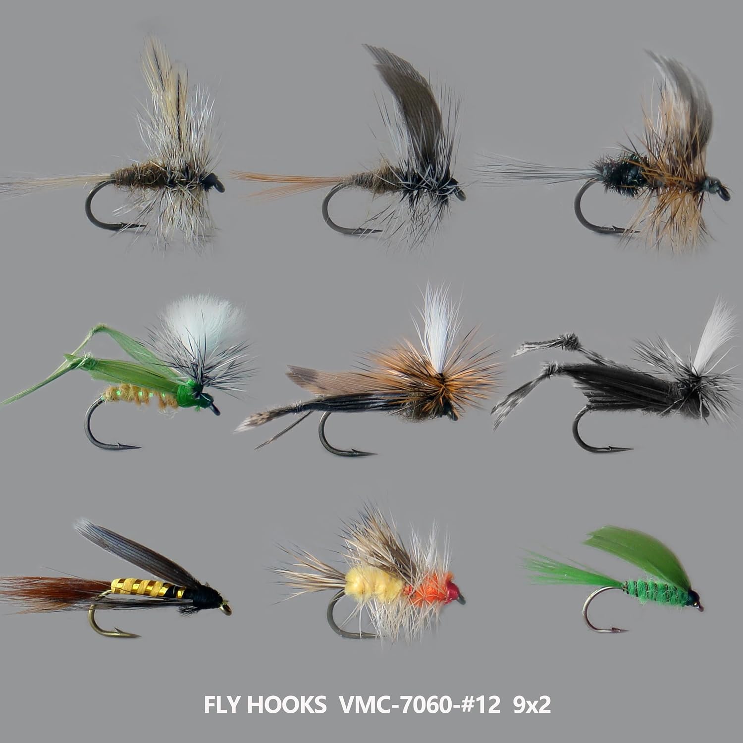 Fly Fishing Fly Set, Dry and Wet Fly Variety, VMC Hooks #12 and #20, Multicolored, Various Patterns