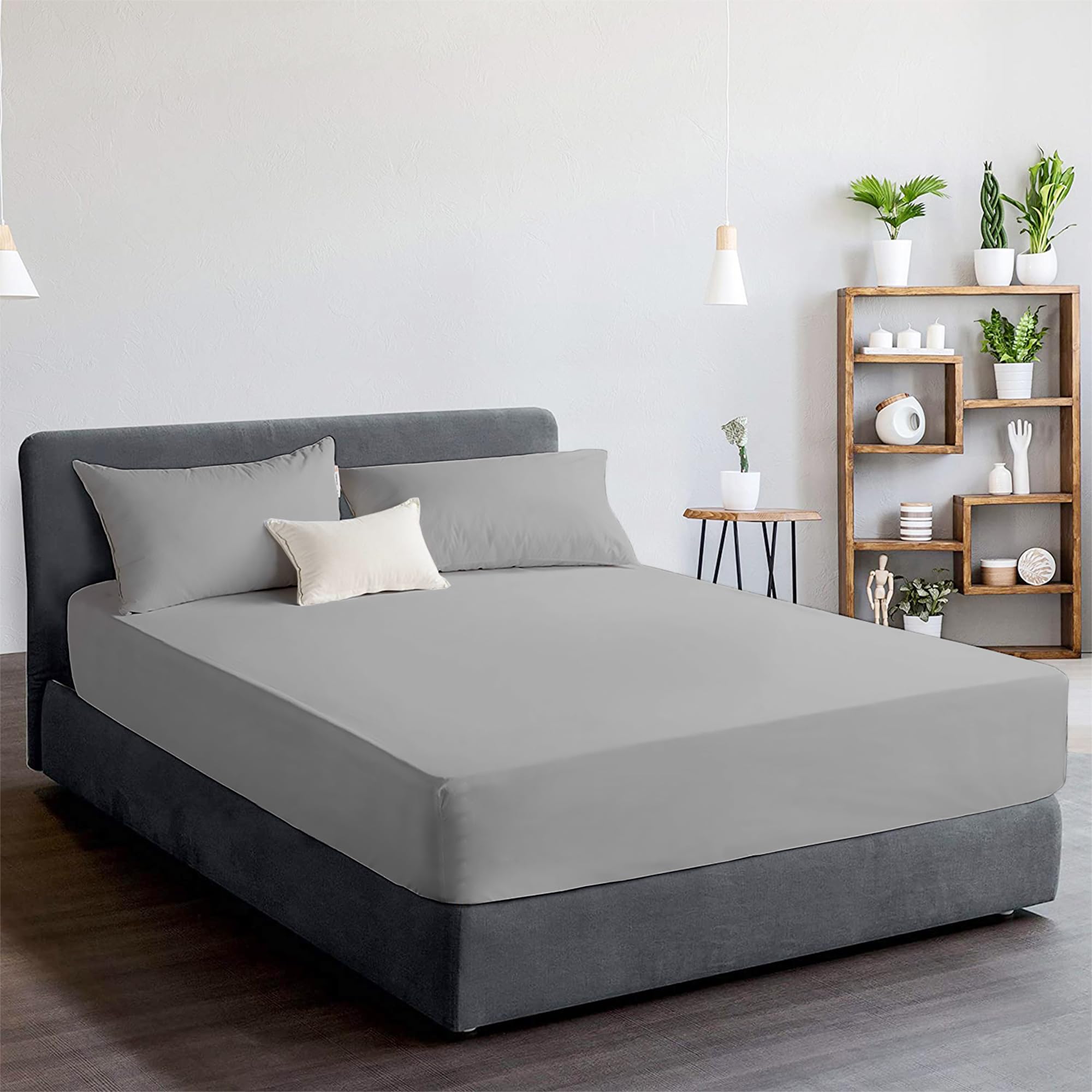 Ray Bedding 100% Egyptian Cotton 400 Thread Count Fitted Sheet, Silver, Small Double — image 1