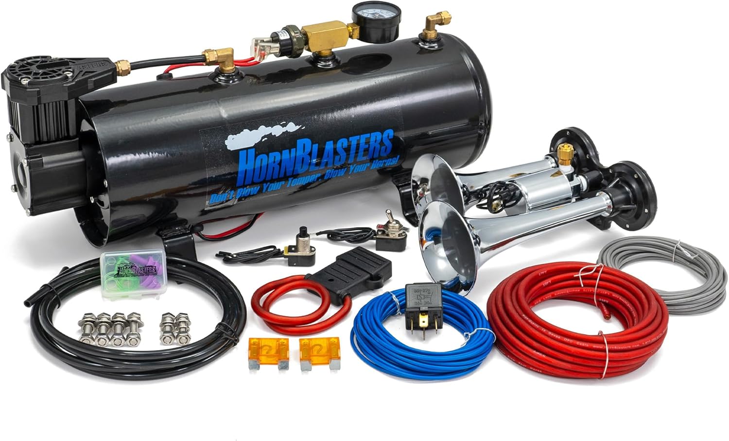 HornBlasters Compact Spocker Horn Kit - 3 Liter 110PSI Air System - 2 Trumpets