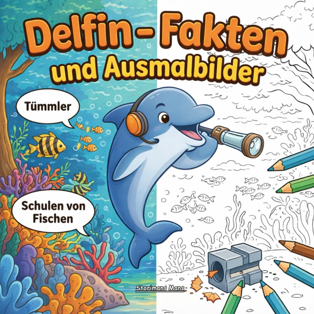 Delfin - Fakten und Ausmalbilder: Meerestiere, Ozean, Sprache, Sprünge & Schutz (6–10 Jahre)