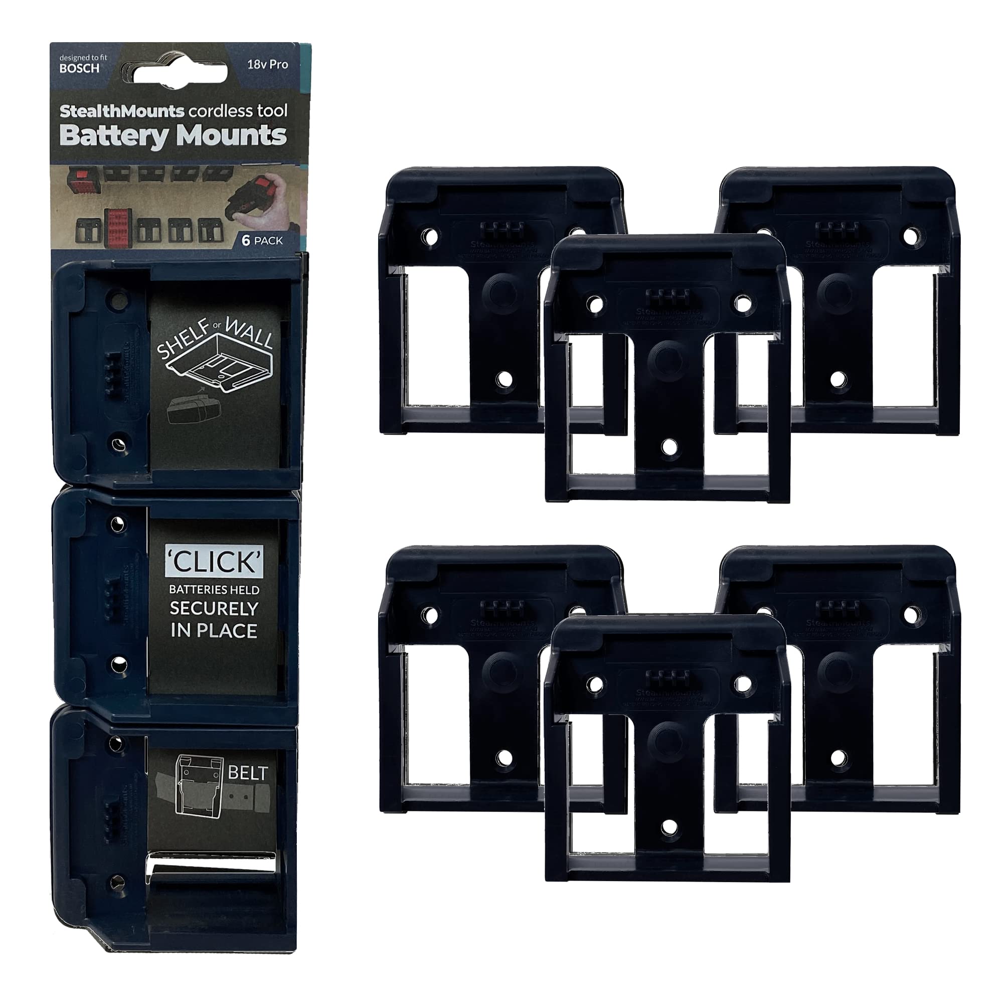 StealthMounts Battery Mounts for Bosch Professional 18v (Blue) - 6 pack