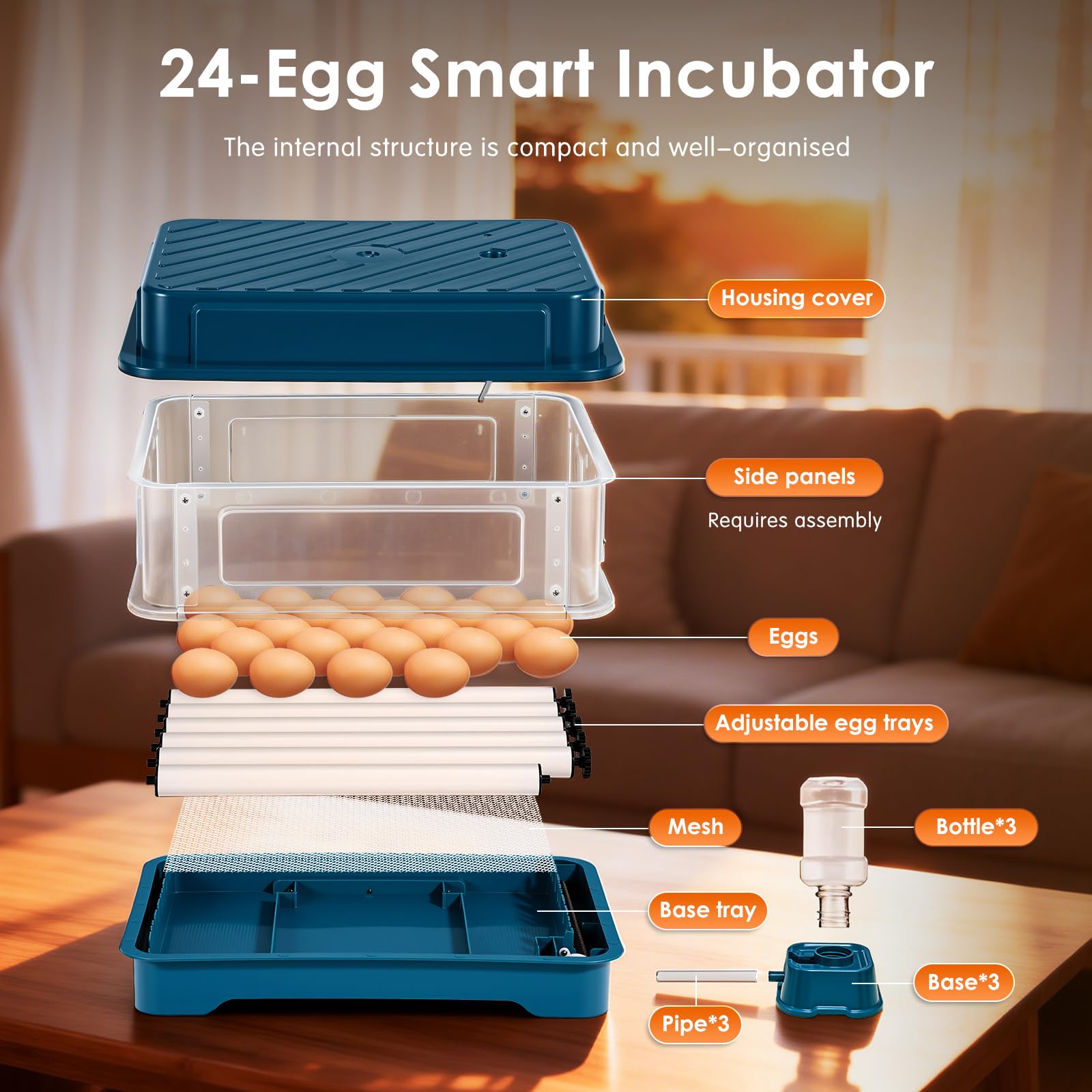 Incubadoras para incubar huevos, incubadora de 24 huevos con volteo automático y control de temperatura, llenado automático de agua, diseño de ventilación para gallinas, codornices y huevos de aves