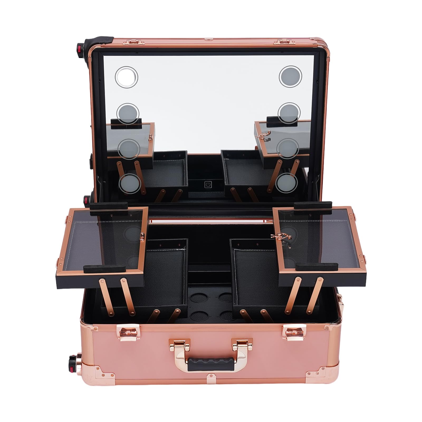 Schminkkoffer Trolley Kosmetik-Zug Tisch Verstellbare Pro-Schminkstation Make up Organizer Portable Makeup Train Case Cosmetic Box Aufbewahrungsbox mit 4 Rollen, LED-Licht & Stützbein