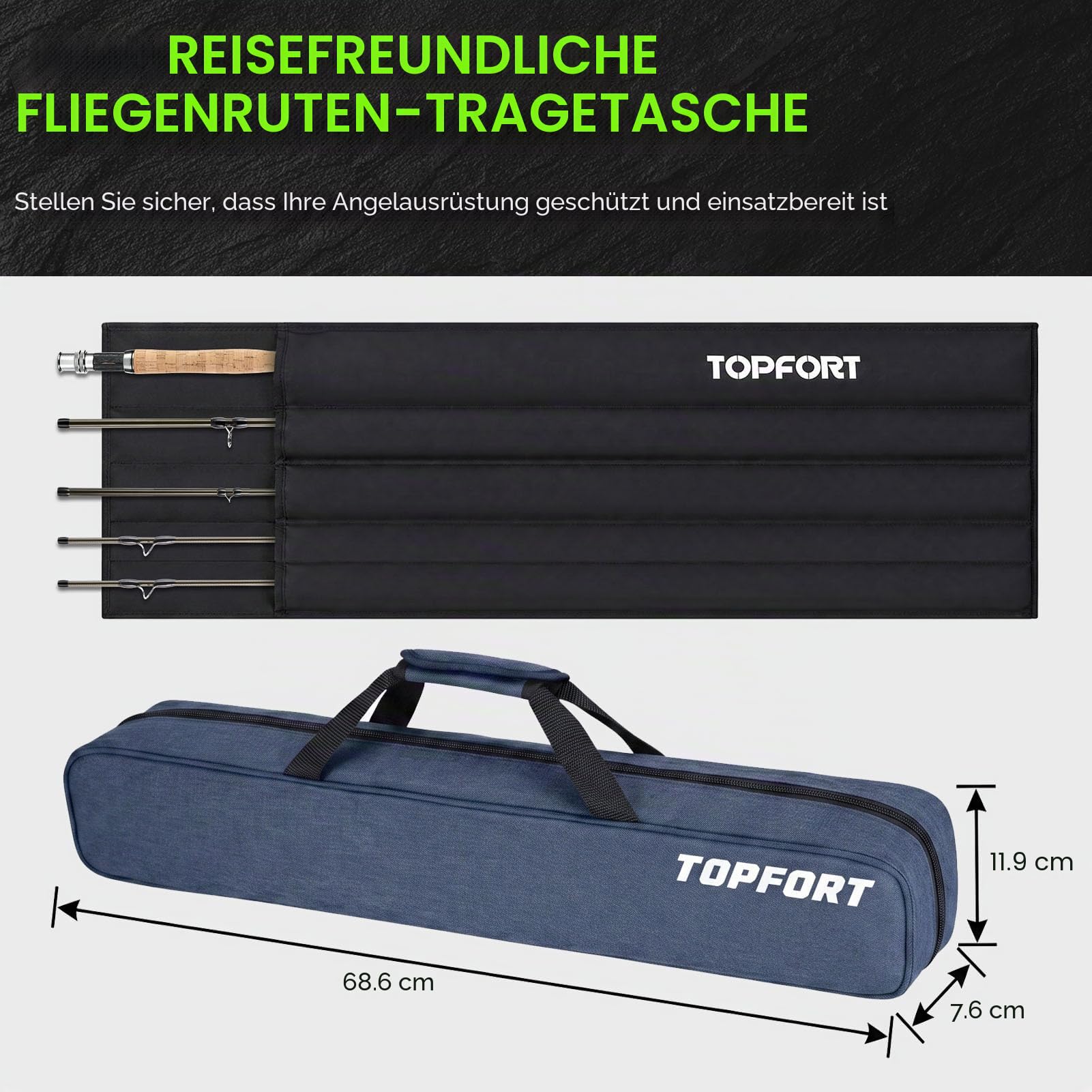TOPFORT Fliegenfischrute und Rolle Combo Starter Kit, 4-teiliges leichtes Ultra-tragbares Graphit-Fliegenrute, komplettes Starterpaket mit Tragetasche