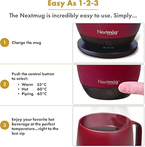 Miniatura 4 de Nextmug - Taza de café autocalentable con control de temperatura (14 onzas) (borgoña)