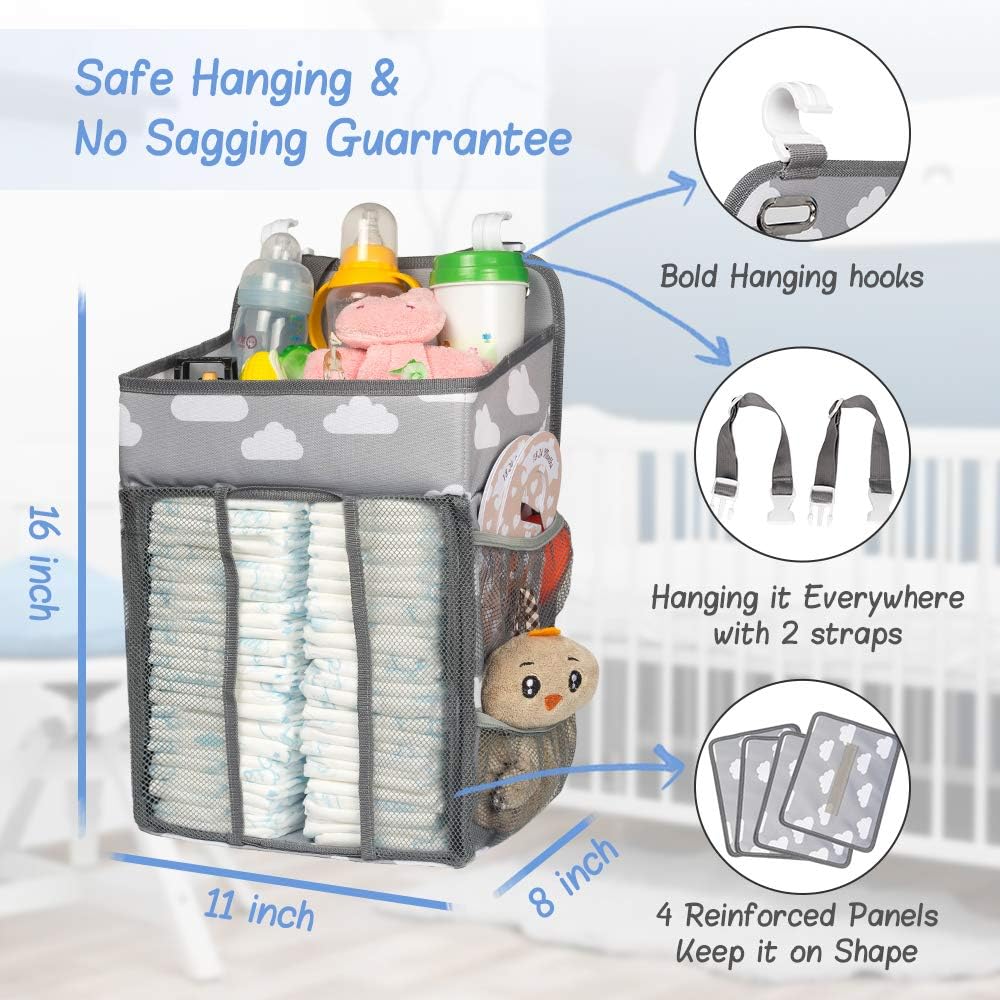 Selbor Baby Nursery Organizer and Diaper Caddy, Hanging Diaper Stacker Storage for Changing Table, Crib, Playard or Wall - Nursery Organization & Baby Shower Gifts for Newborn(Cloud)