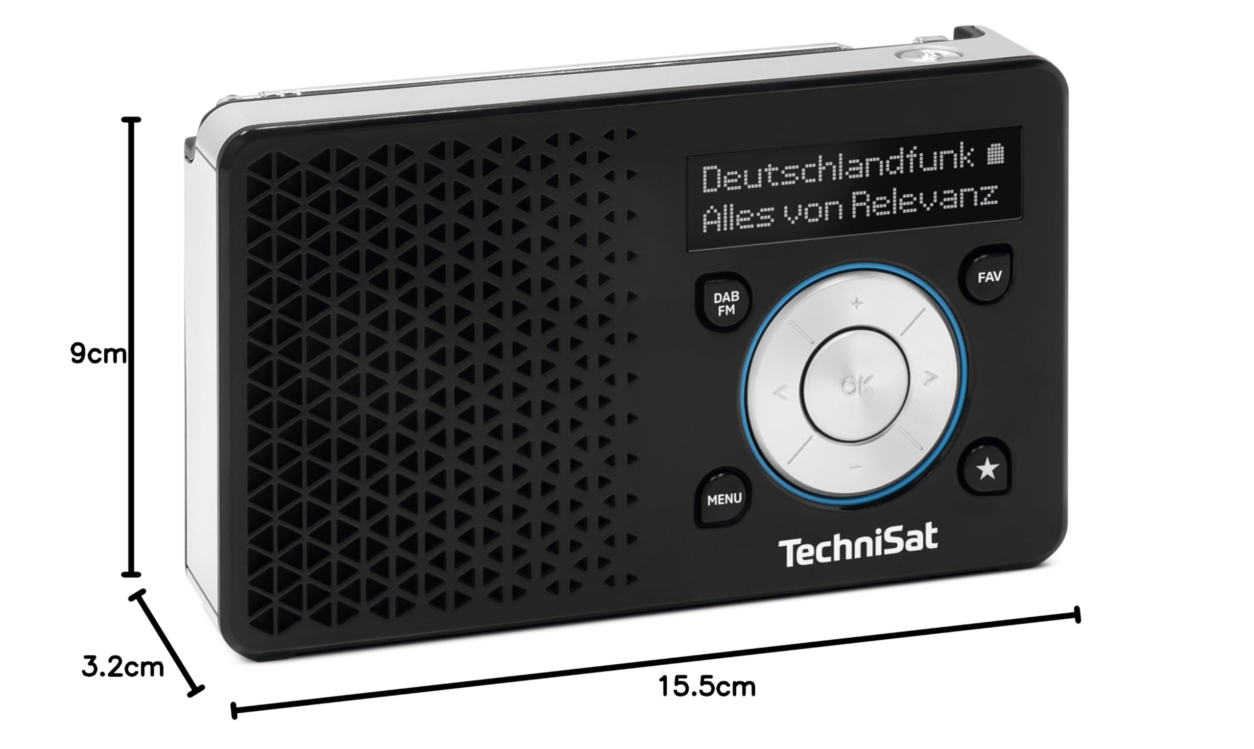TechniSat DIGITRADIO 1 A – Tragbares DAB+ Radio mit Automatic Safety Alert (ASA, DAB, UKW, Kopfhöreranschluss, Favoritenspeicher, OLED Display, klein, 1 Watt RMS) schwarz-Silber