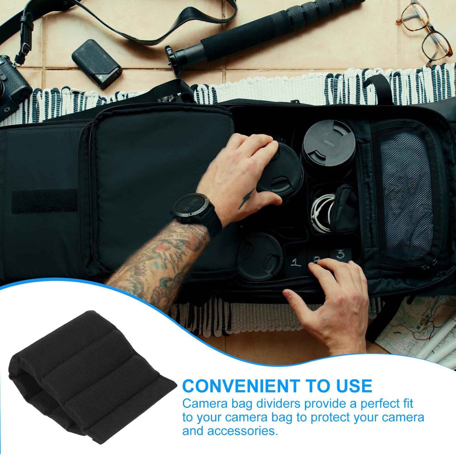 PATIKIL Divisor de Bolsa de Cámara, 2Pcs 26.5cmx12.5cmx1.4cm Almohadilla Separadora de Bolsa de Cámara A Prueba de Golpes Protector de Lentes para Cámara Organizadora Universales, Negro