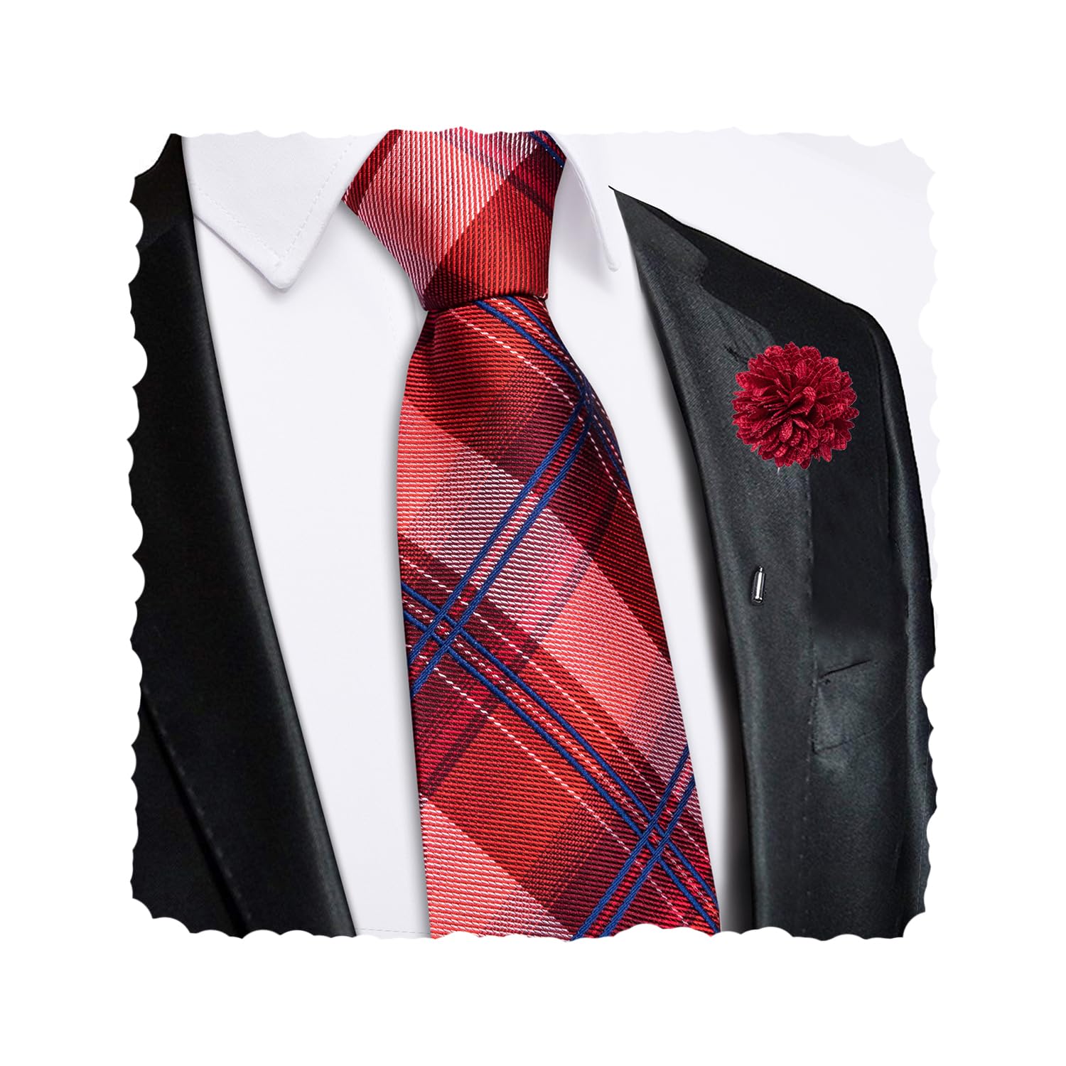 Hi-Tie Zipper Ties for Men Pre-tied Tie Set Lapel Pin Pocket Square and Cufflinks Formal Business Wedding Adjustable Necktie
