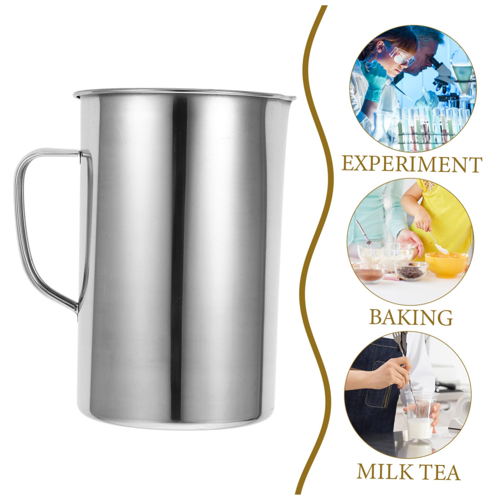 Misurino da Laboratorio in Acciaio Inox 304 con Manico 2000 Ml, Tazza Graduata con Scala, Becher Versatile per Cucina, Forno, Preparazione Tè e Uso Scientifico
