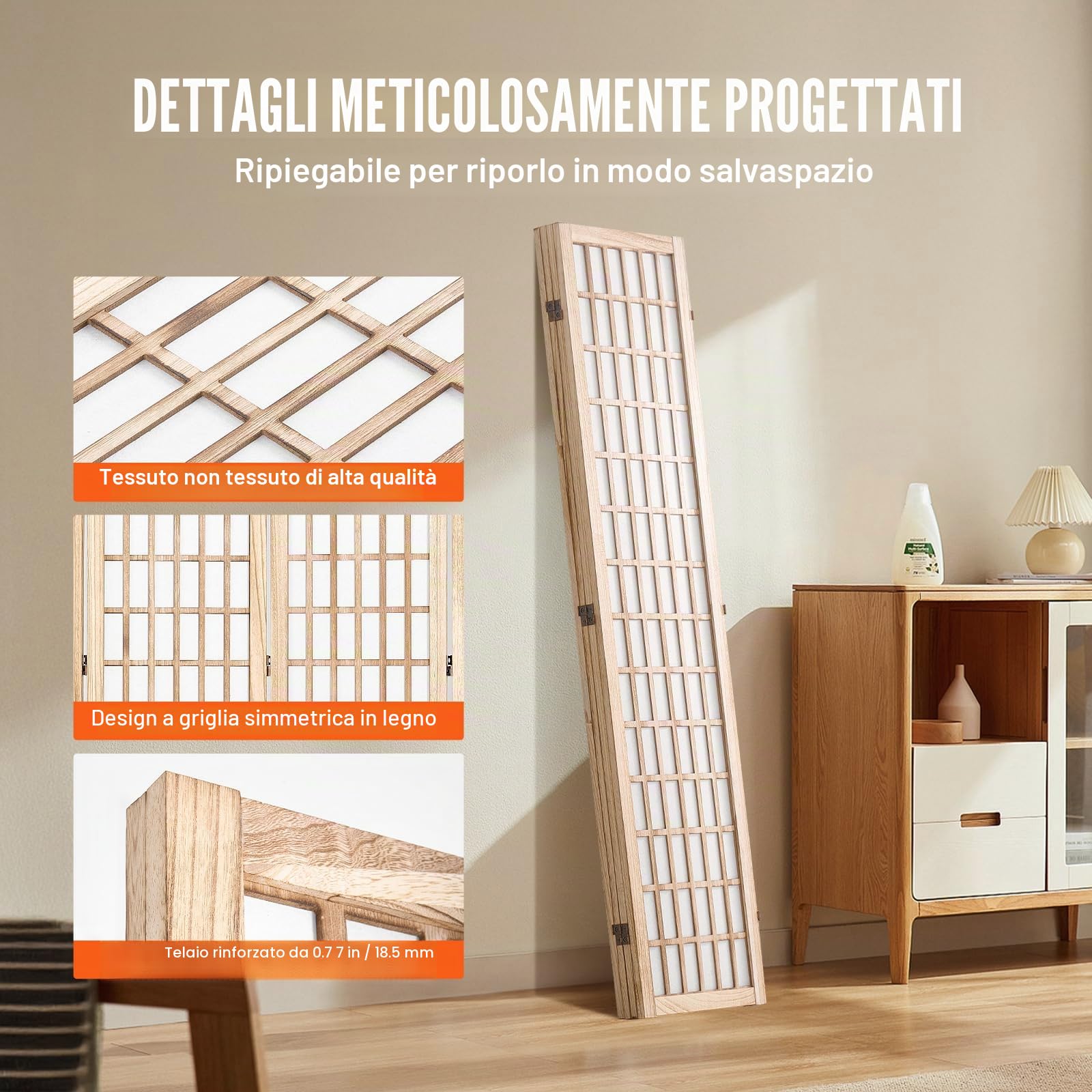 VEVOR Divisorio Giapponese per Privacy Divisorio Pieghevole, Schermo Decorativo Portatile per Separazione Spazio con 4 Pannelli Pieghevoli per Ufficio, Ristorante, Camera da Letto