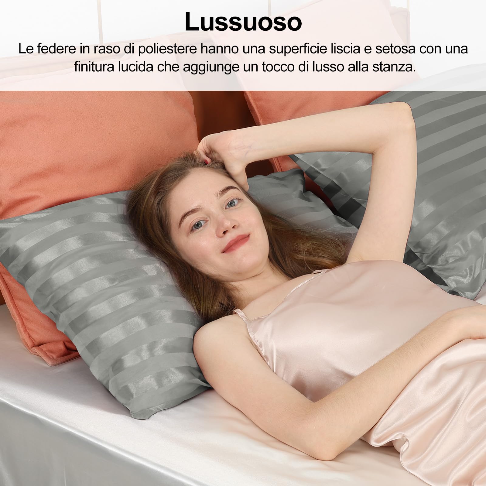 Federe In Raso Lirex 50x80cm - Set Di 2, Antirughe E Protezione Capelli, Chiusura Zip - Foto 9