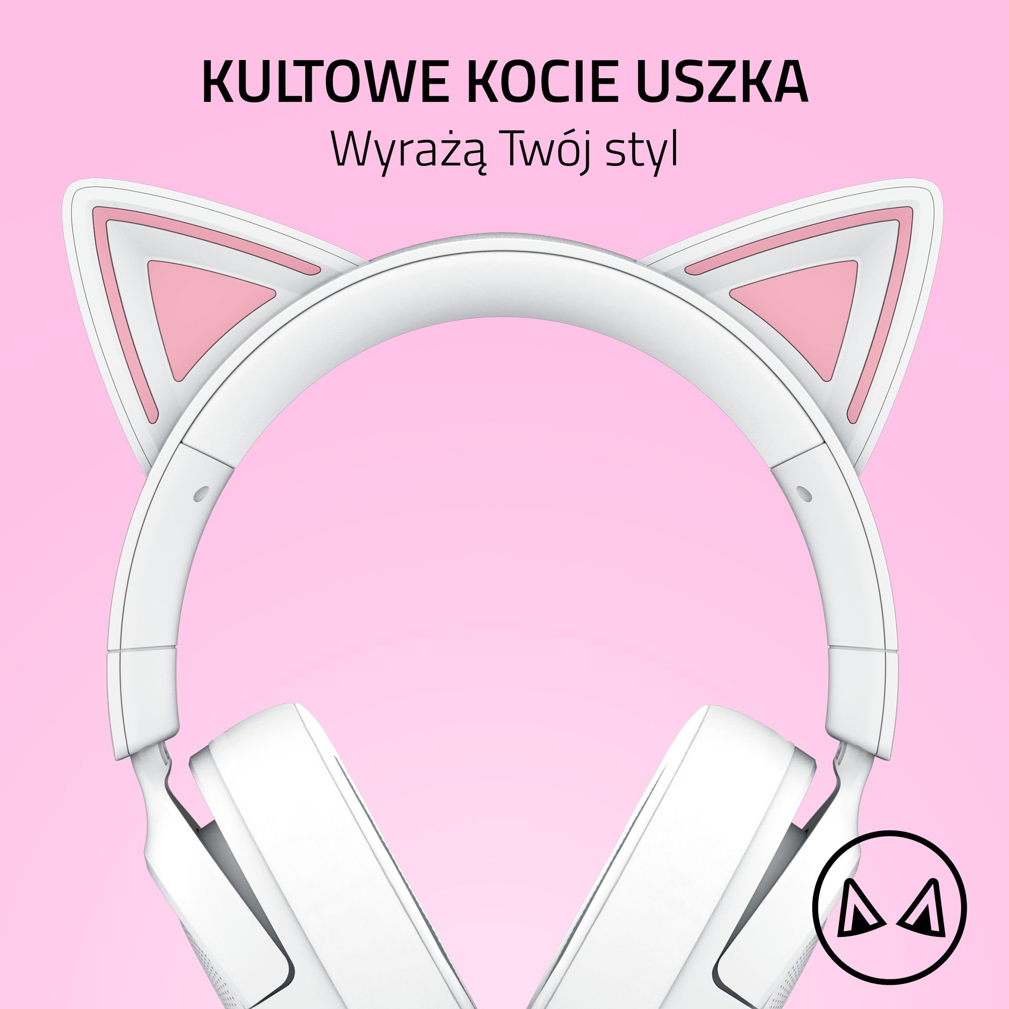 Razer Kraken Kitty V3 X - przewodowy zestaw słuchawkowy Kitty do gier - kultowe uszy Kitty - lekki, waży tylko 270g - mikrofon HyperClear Cardioid - przetworniki TriForce 40mm | Biały