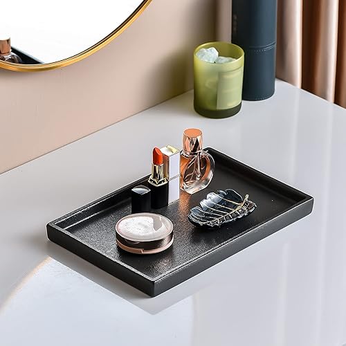 Miniatura 9 de Bandeja de baño de cerámica con diseño de mármol, soporte y organizador para joyas, perfume, vela, jabón, toalla, cosmética, bandeja grande para